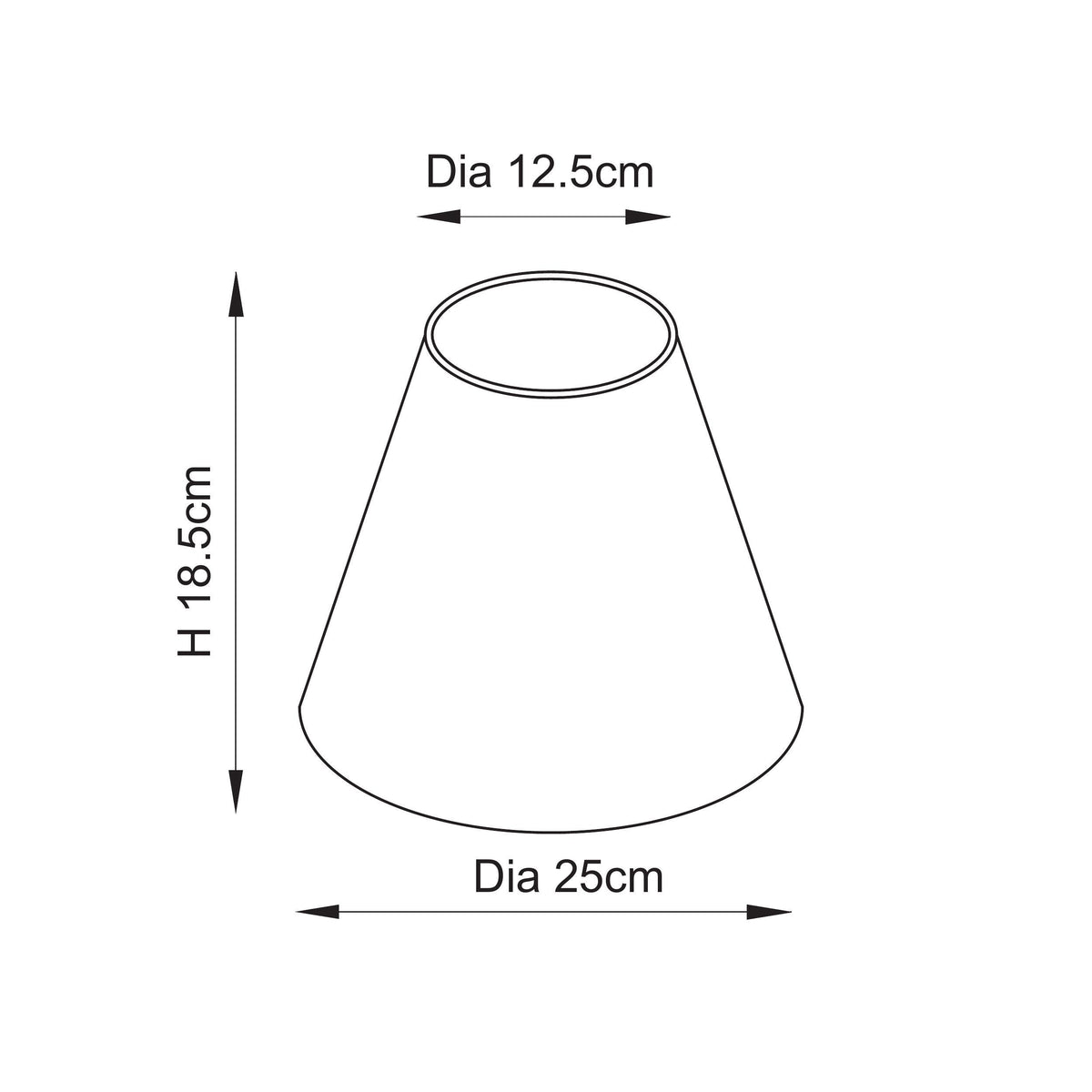 Dimension diagram of the coral pink lampshade showing height and diameters