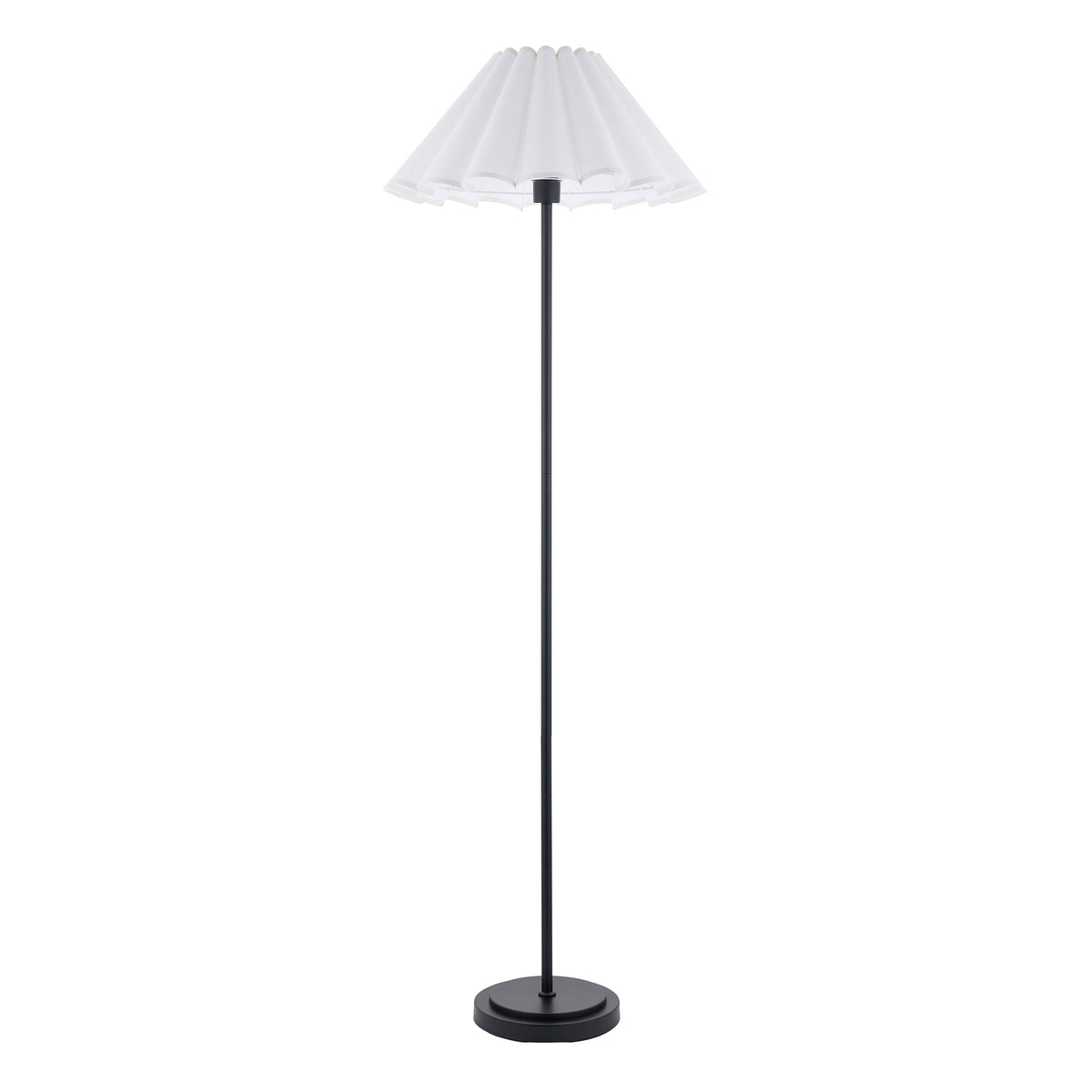 Arlo & Ayla floor lamp with matt black stem and crisp white scalloped pleated shade