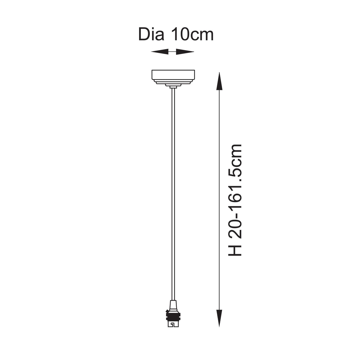 Dimension diagram of the Eltham pendant suspension showing height and diameter measurements
