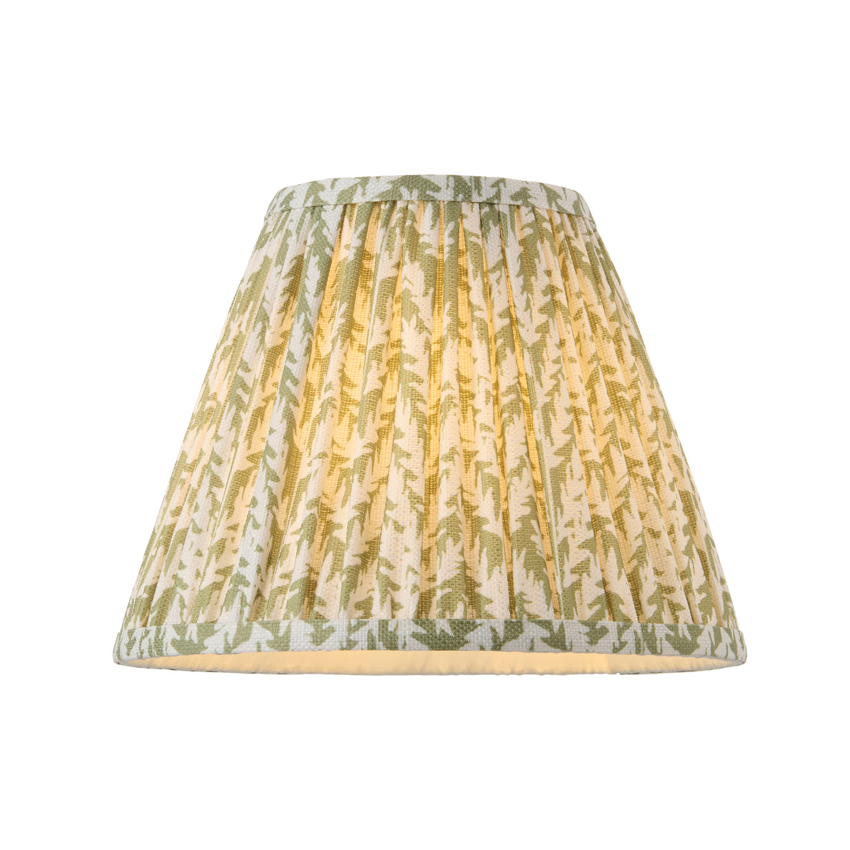 Pleated green leaf-print empire shade included with the Burley rechargeable floor lamp