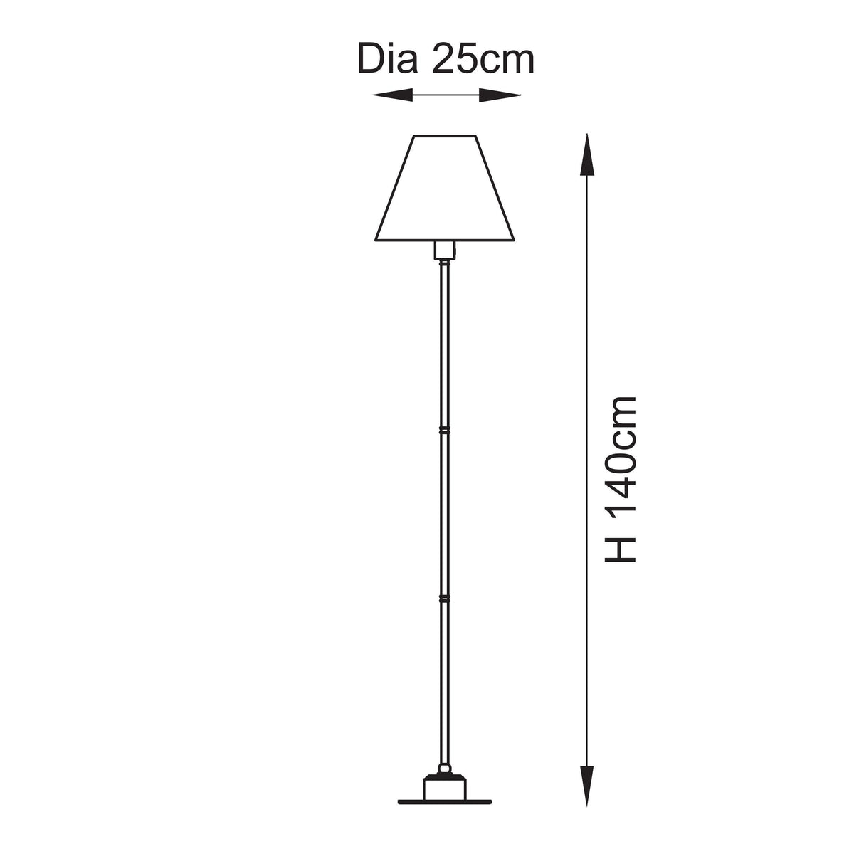 Dimension diagram of the Burley floor lamp showing height and shade diameter