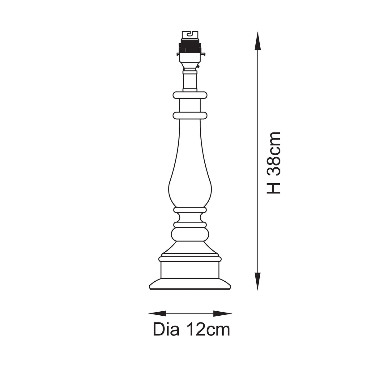 Dimension diagram of the Myrtle table lamp base showing height and base diameter