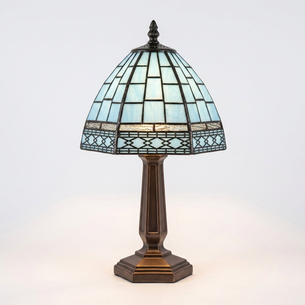 Art Deco Tiffany Pale Blue 15cm Bedside Table Lamp