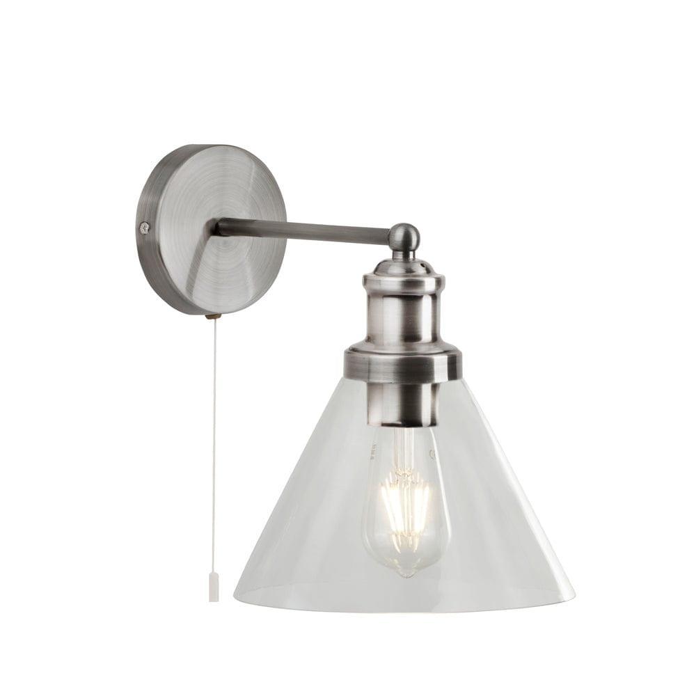 Pyramid Silver Wall Light - Clear Glass Shade - Cord Pull-WAREHOUSE-40-250626