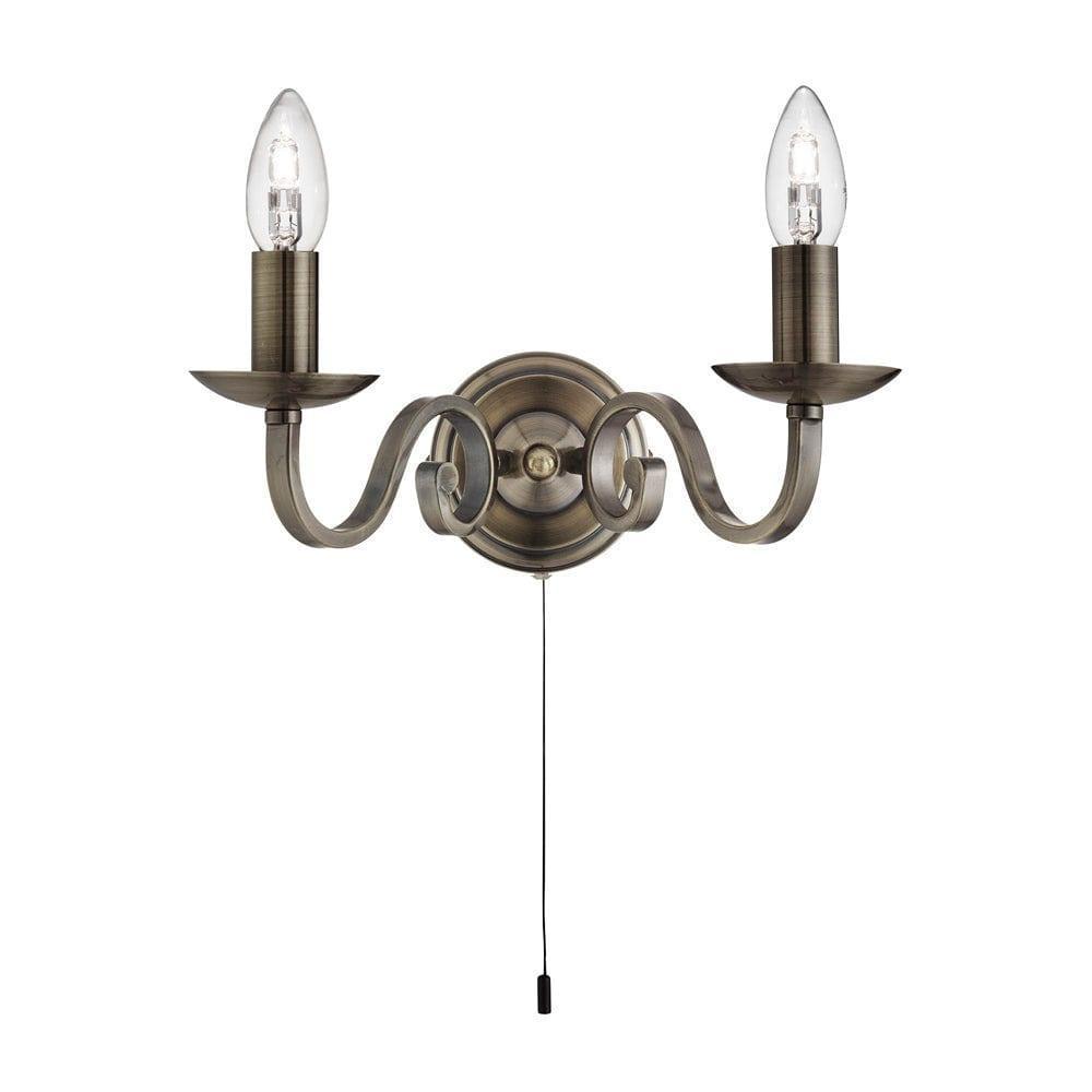 Richmond 2 Light Brass Scroll Arms Wall Light - Cord Pull-warehouse-180926