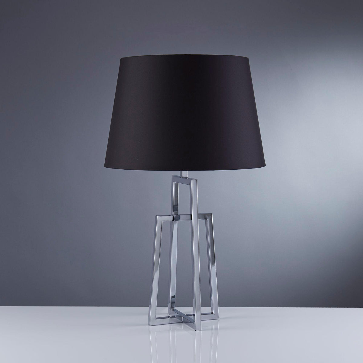 York Chrome Crossed Frame Table Lamp - Black Shade-OB-180926