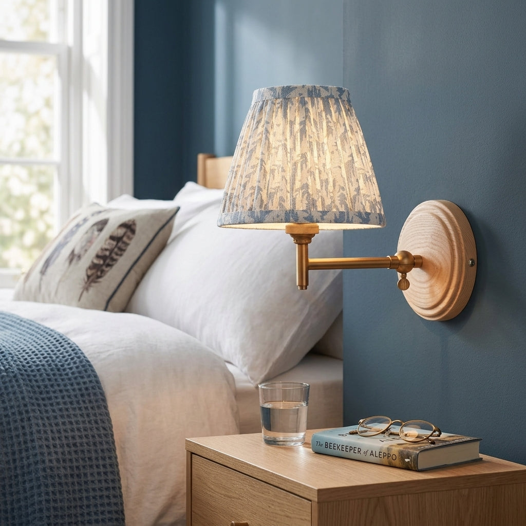 Wood Fold Wall Light & Leaf 16cm Shell Bay Blue Shade by Endon Lighting — suits living rooms, bedrooms & hallways