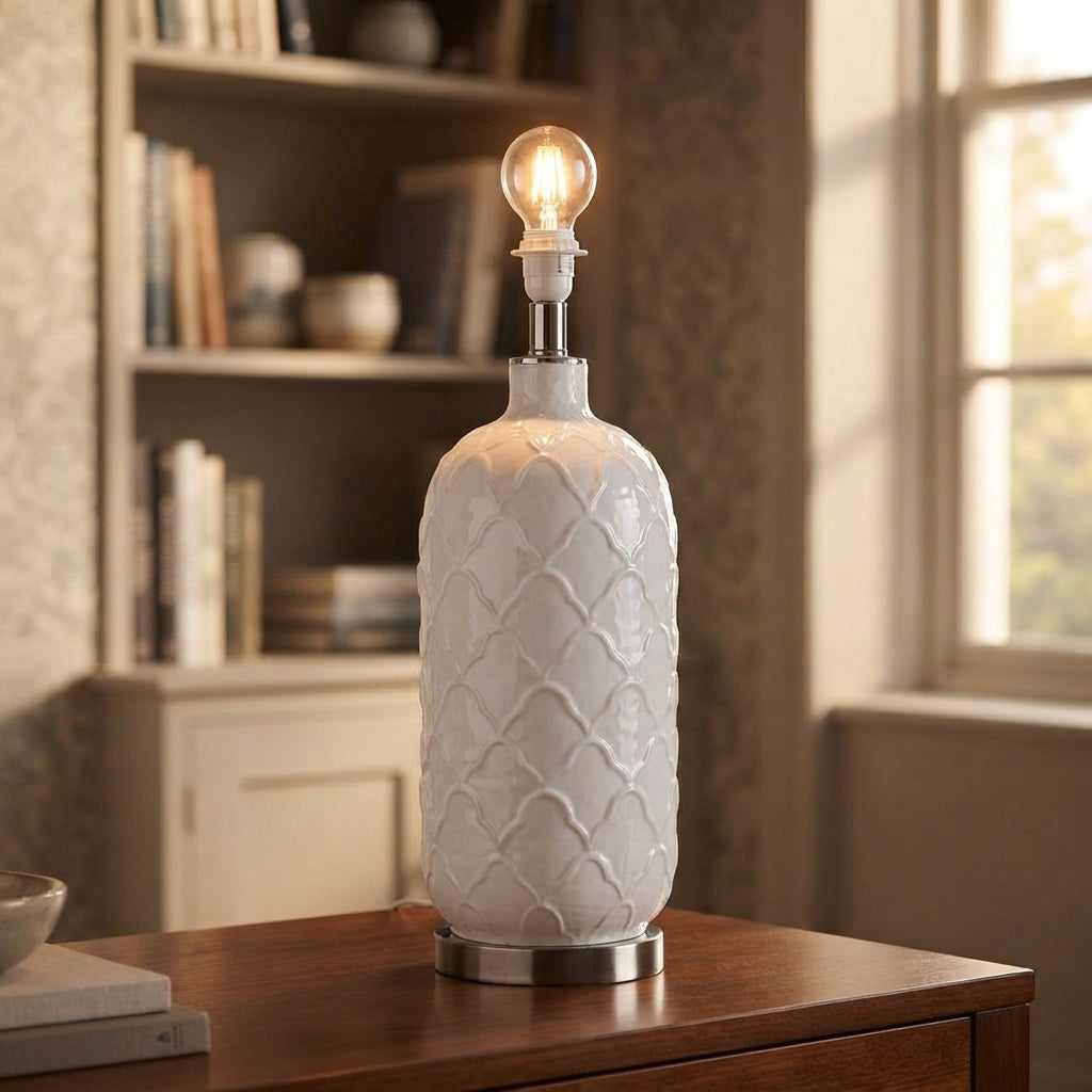 Oaks Lighting Pesa White Glass Touch Table Lamp by Oaks Lighting — suits living rooms, bedrooms & offices