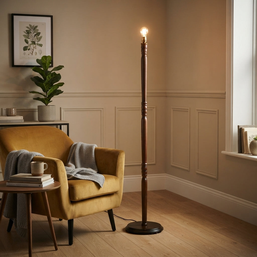 Traditional Dark Oak Wooden Floor Lamp