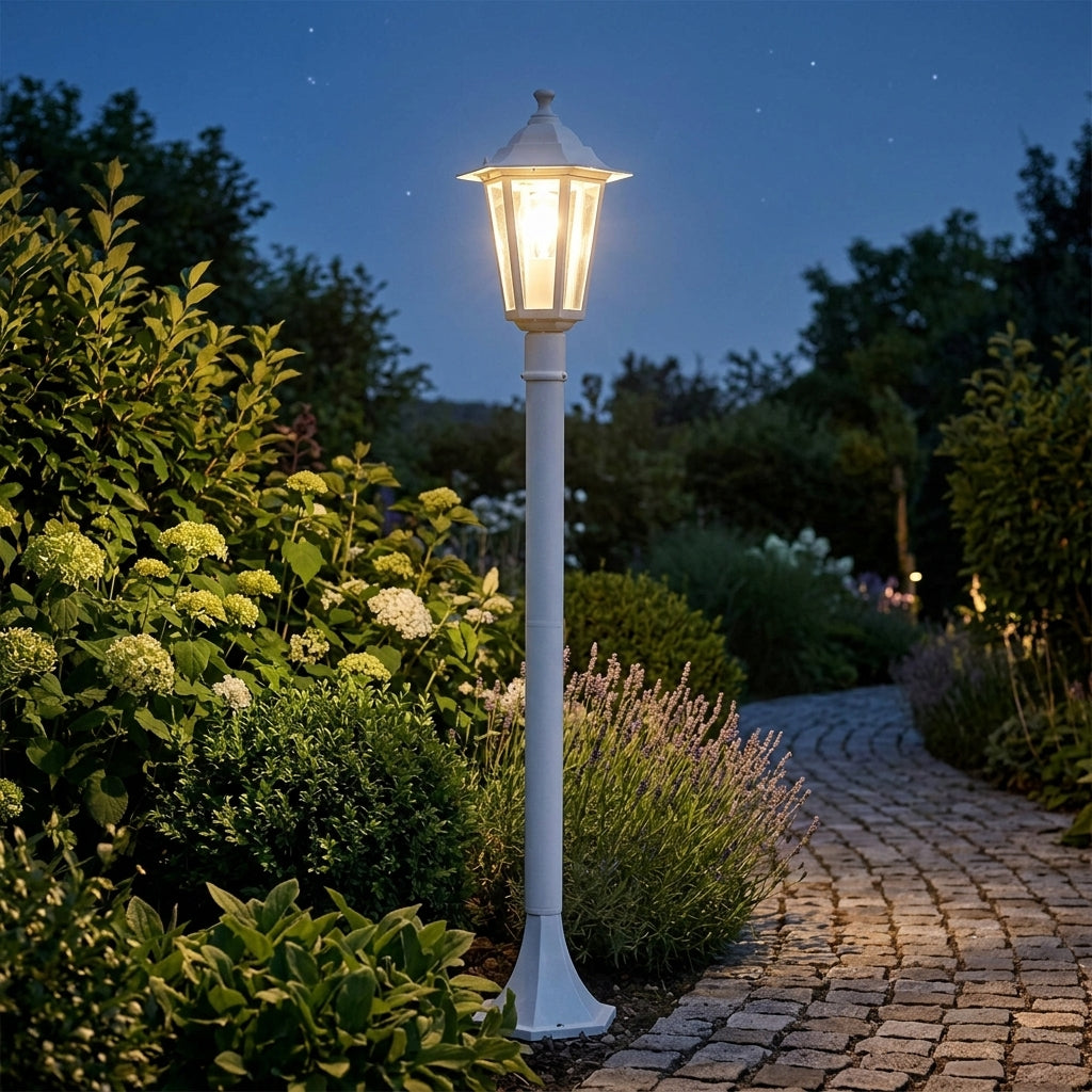 Eglo Laterna 5 White Aluminium Outdoor Pathway Lamp Post - IP44