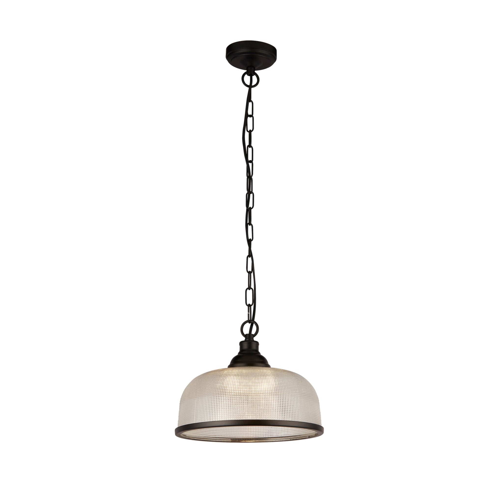 Searchlight Highworth Black Pendant - Holophane Style Glass Shade