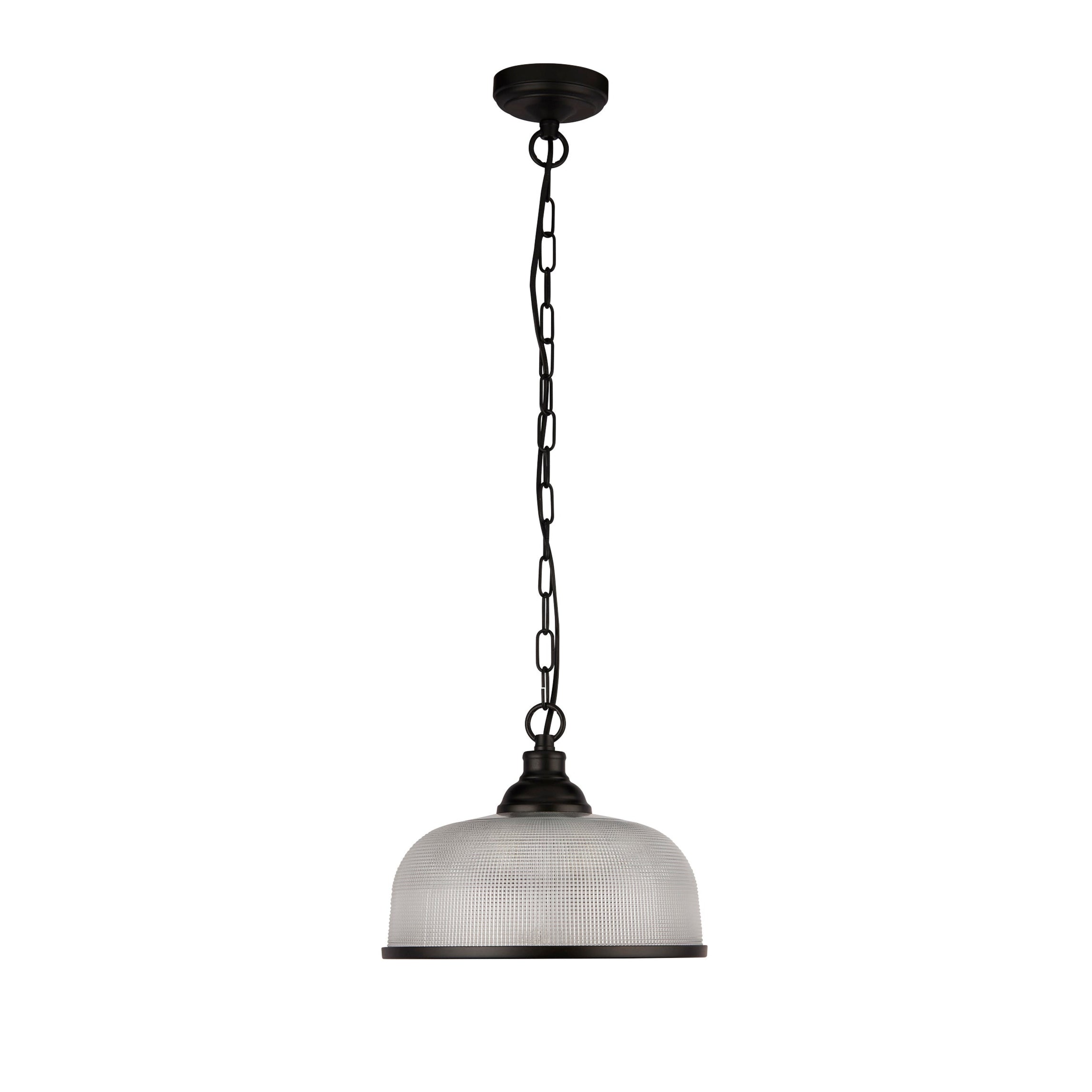 Searchlight Highworth Black Pendant - Holophane Style Glass Shade