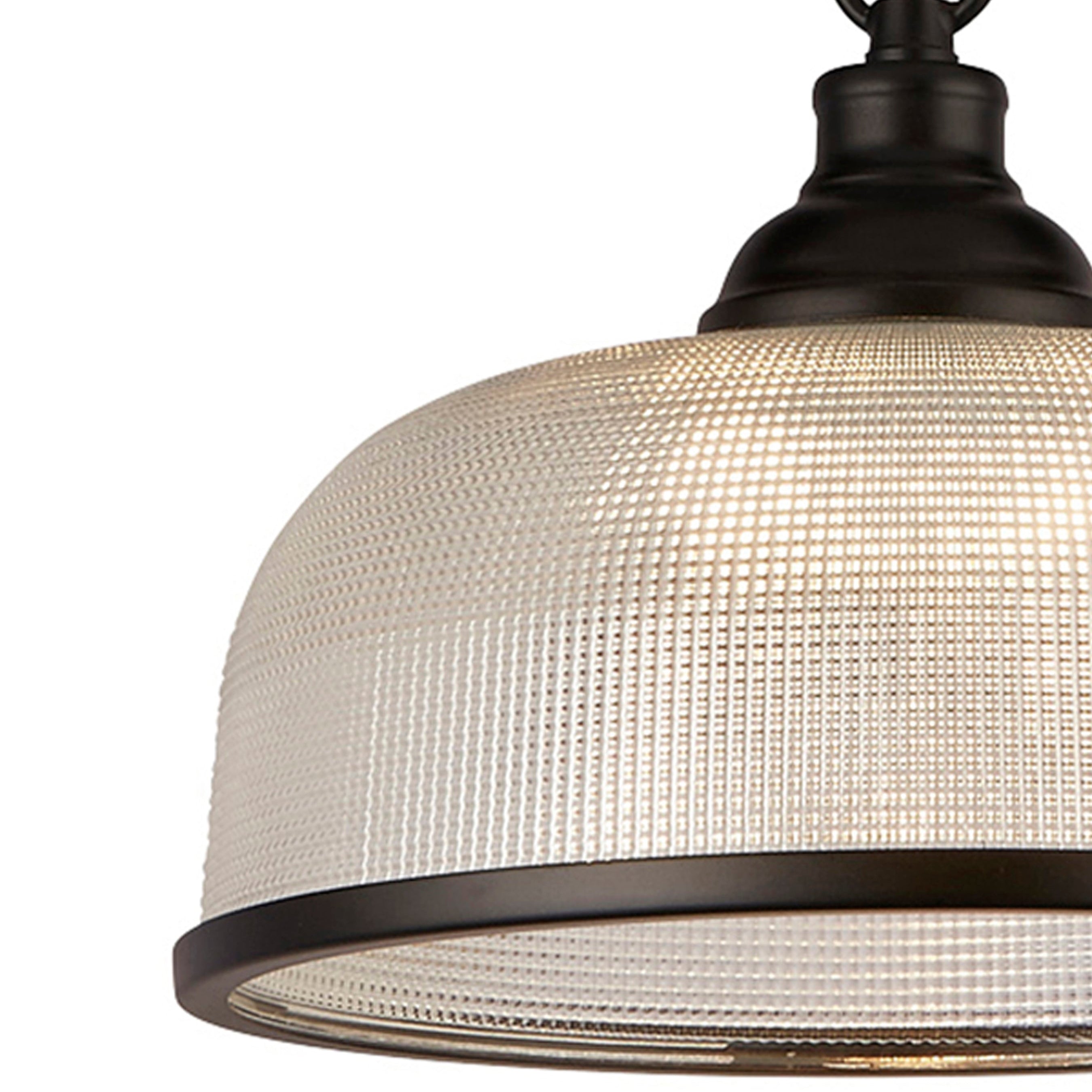 Searchlight Highworth Black Pendant - Holophane Style Glass Shade
