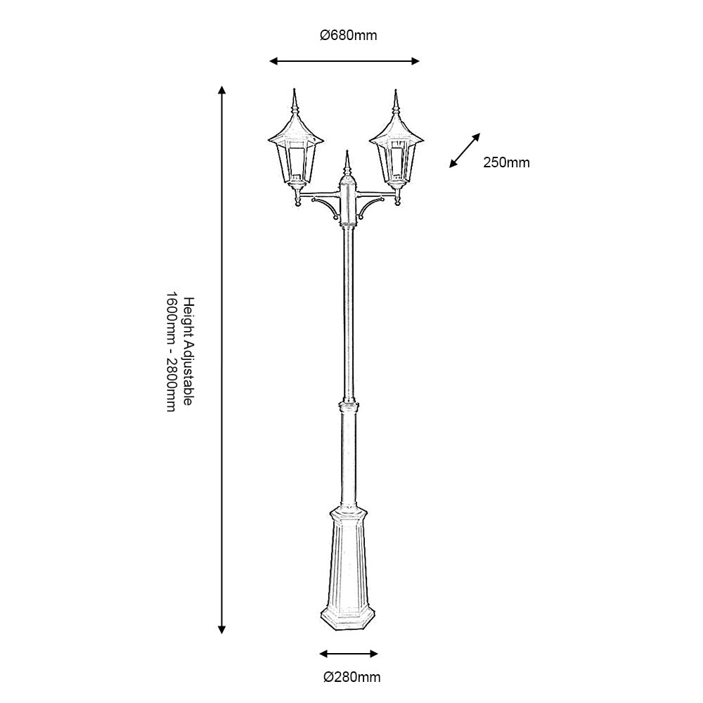 Oaks Cardinal Black Outdoor Twin Arm Lamp Post