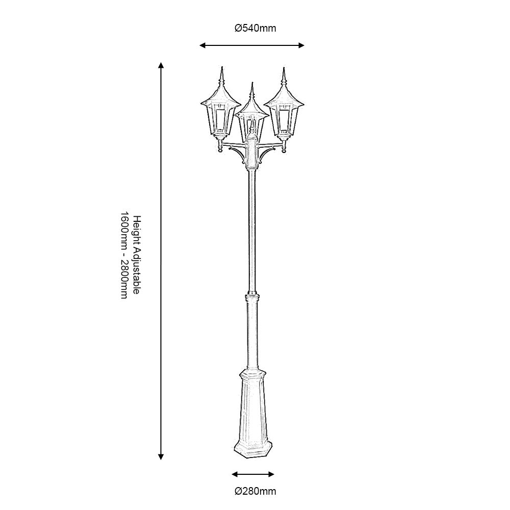 Oaks Cardinal Black Outdoor Three Arm Lamp Post