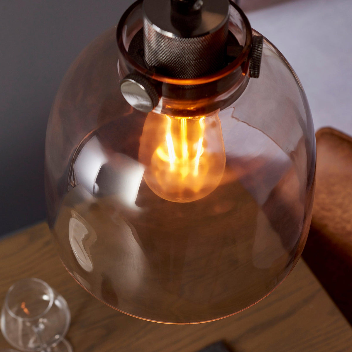 Reading Black Chrome Pendant - Tinted Glass Shade-warehouse-180926