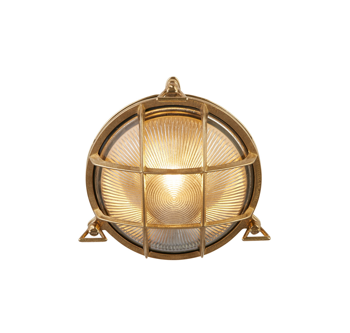Searchlight Bulkhead Round Solid Brass IP64 Outdoor Wall Light - Ribbed Glass-warehouse-091026