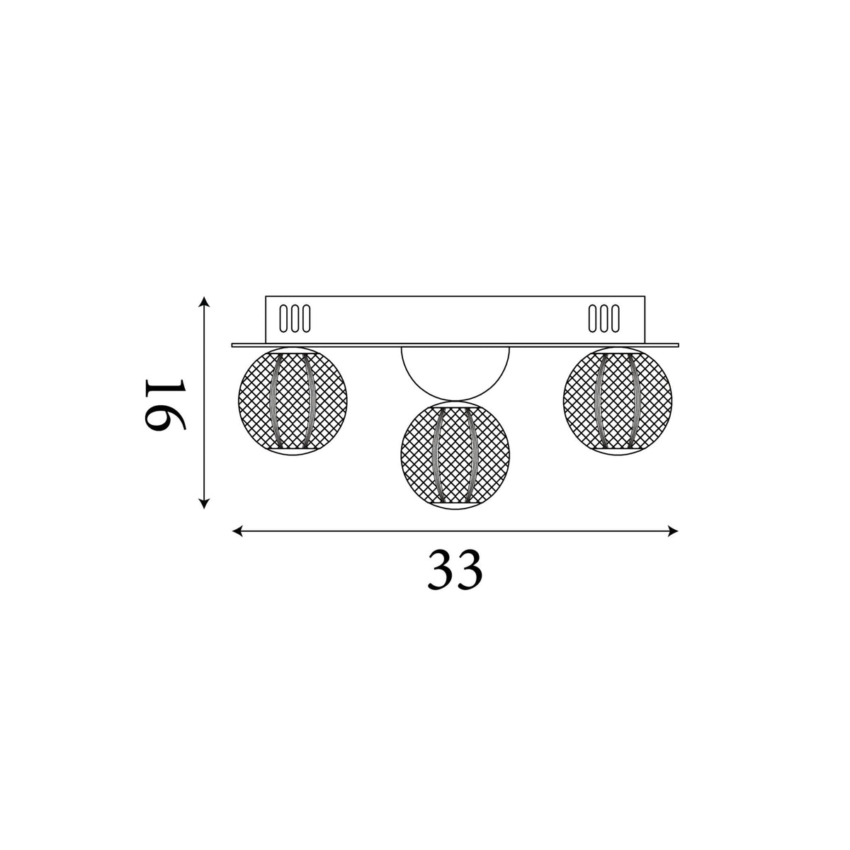 Dimension diagram of the Asteroid, Gold, Flush Ceiling Light - Integrated LED with height and width in cm.