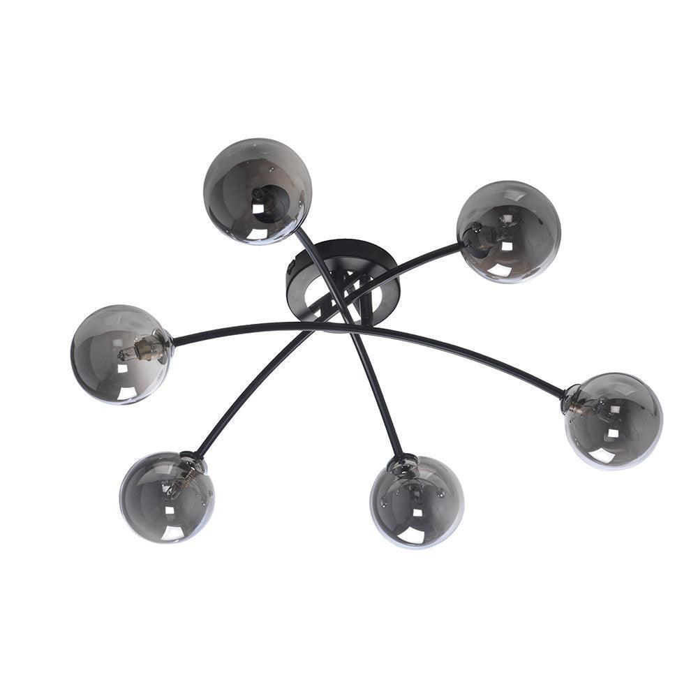 Oaks Marne 6 Light Black Semi-Flush Ceiling Light-WAREHOUSE-40-240626