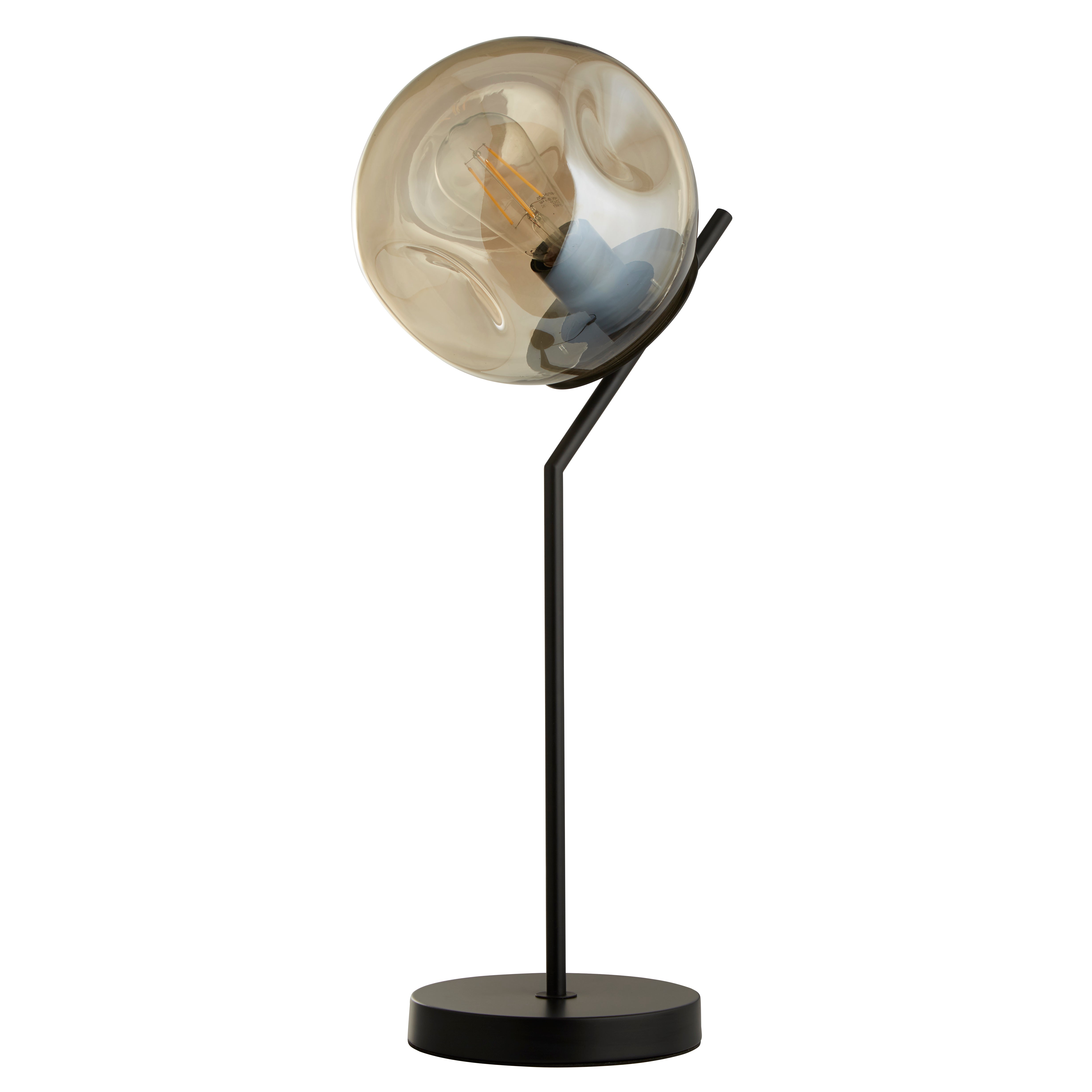 Searchlight Punch Black Table Lamp - Champagne Punched Glass Shade