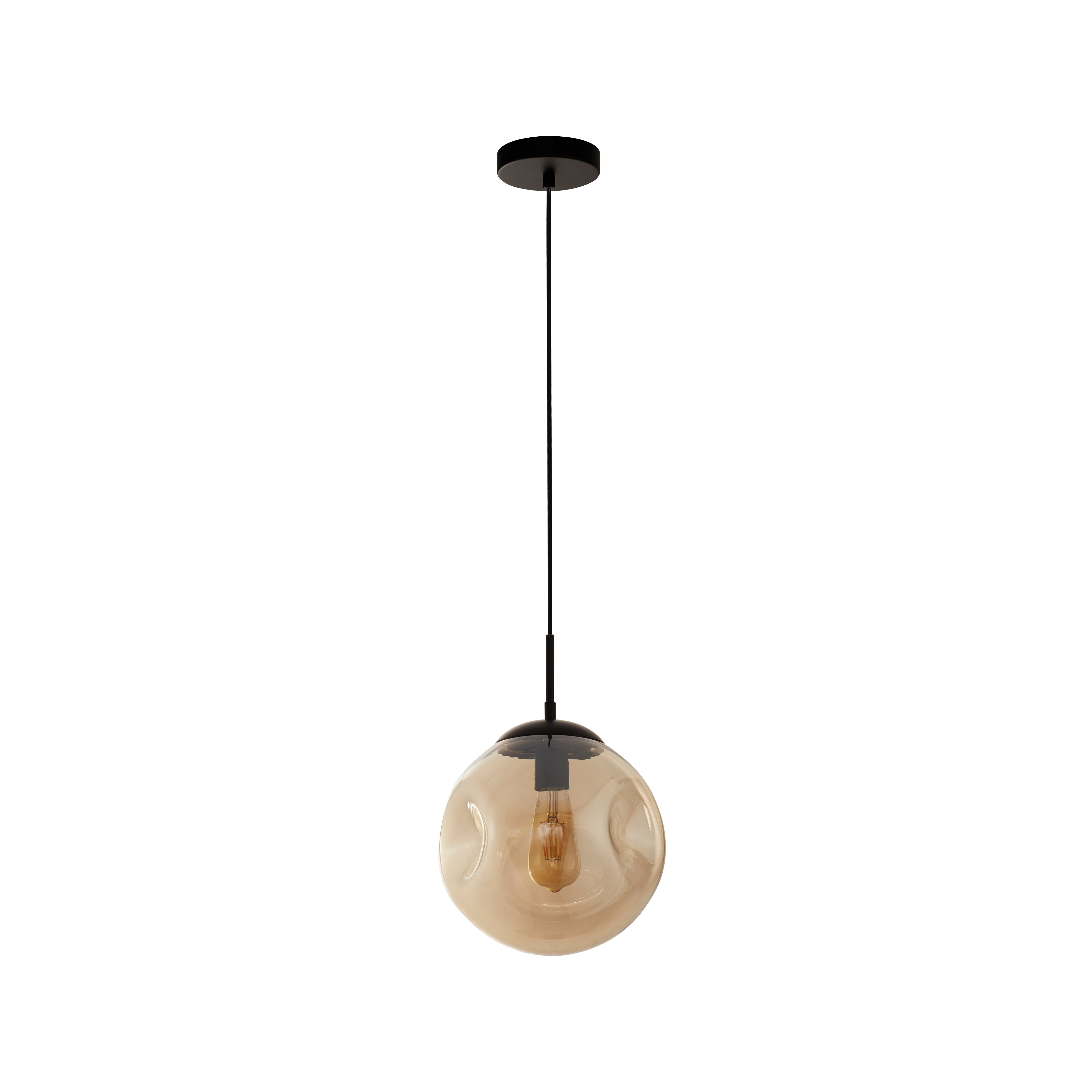 Searchlight Punch Black Pendant With Champagne Punched Glass Shade