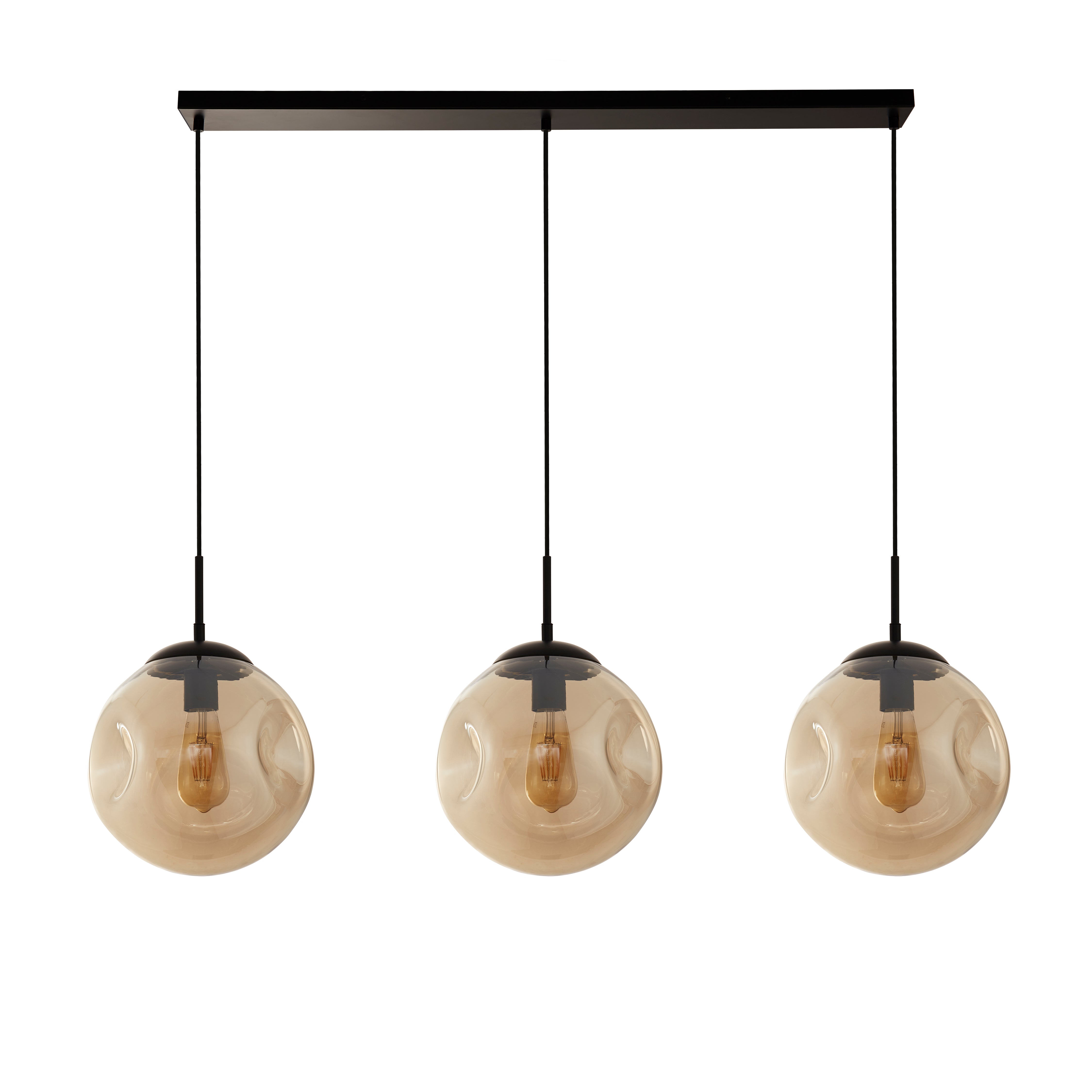 Searchlight Punch Black 3 Light Bar Pendant With Champagne Punched Glass Shade