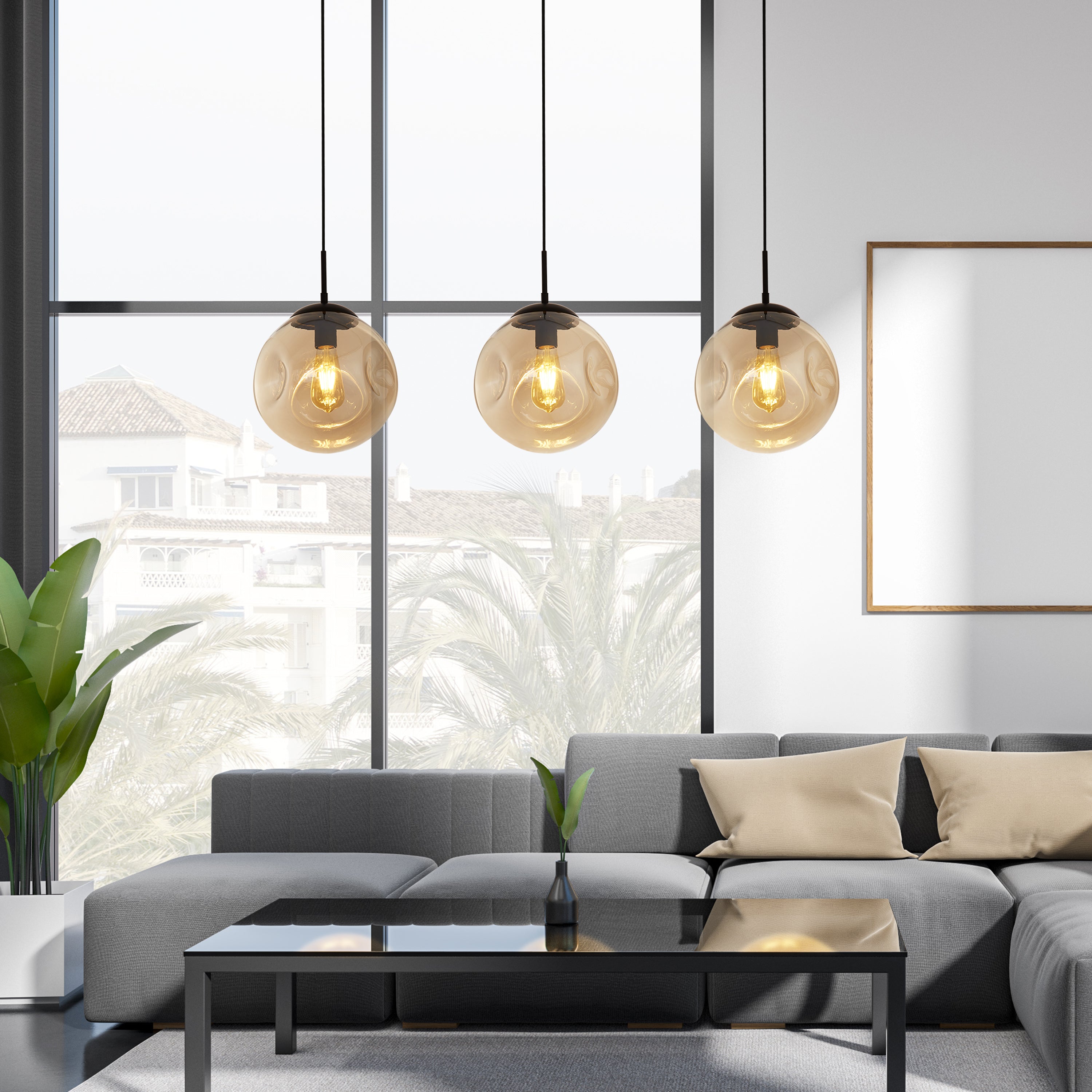 Searchlight Punch Black 3 Light Bar Pendant With Champagne Punched Glass Shade