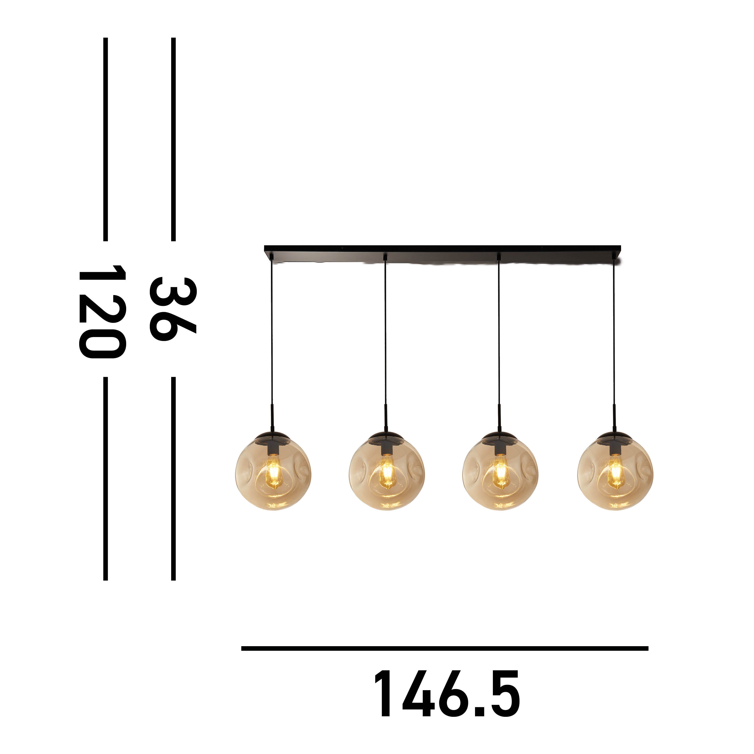Searchlight Punch Black 4 Light Bar Pendant With Champagne Punched Glass Shade