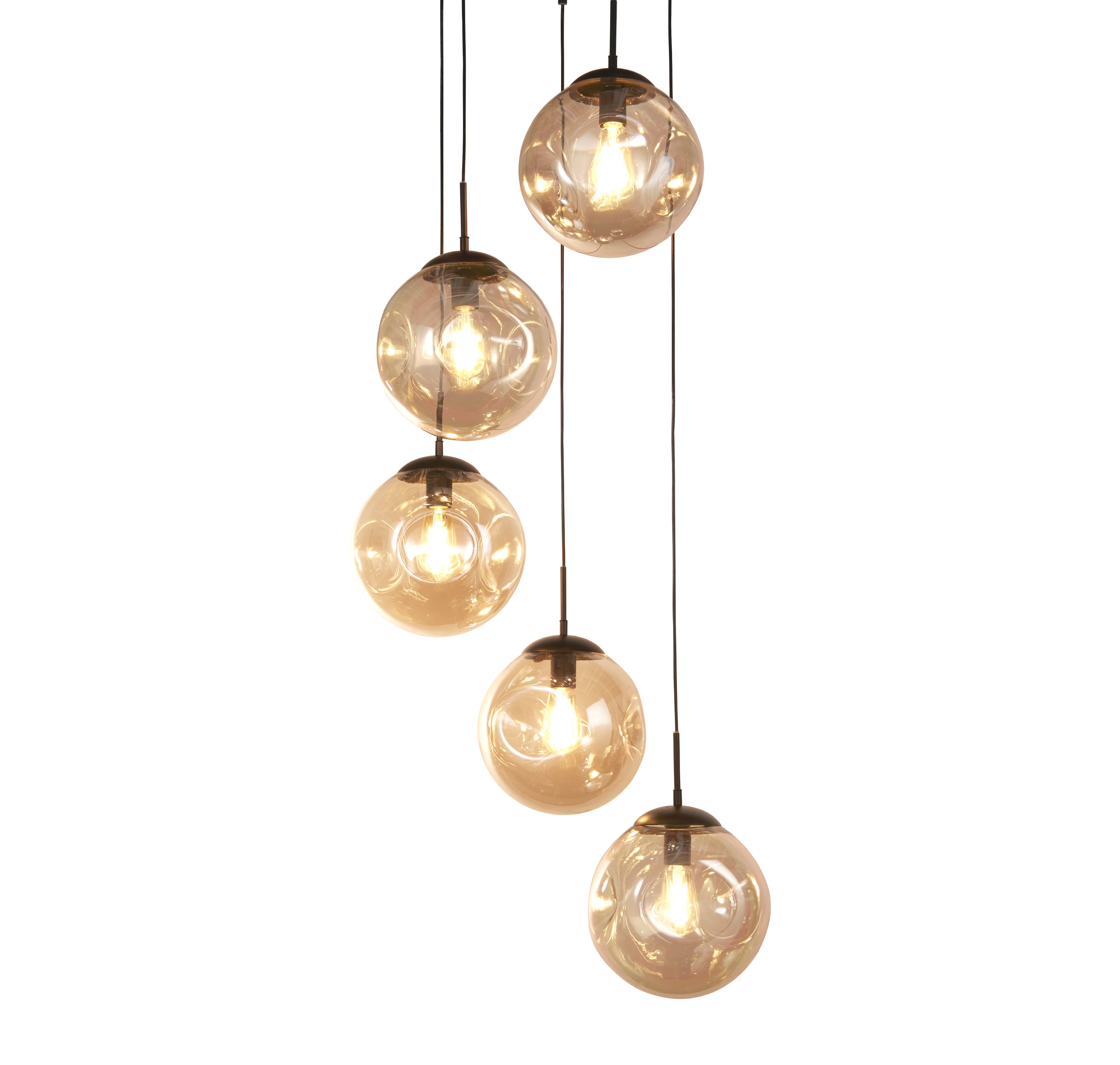 Searchlight Punch Black 5 Light Multi-Drop Bar Pendant With Champagne Punched Glass Shade