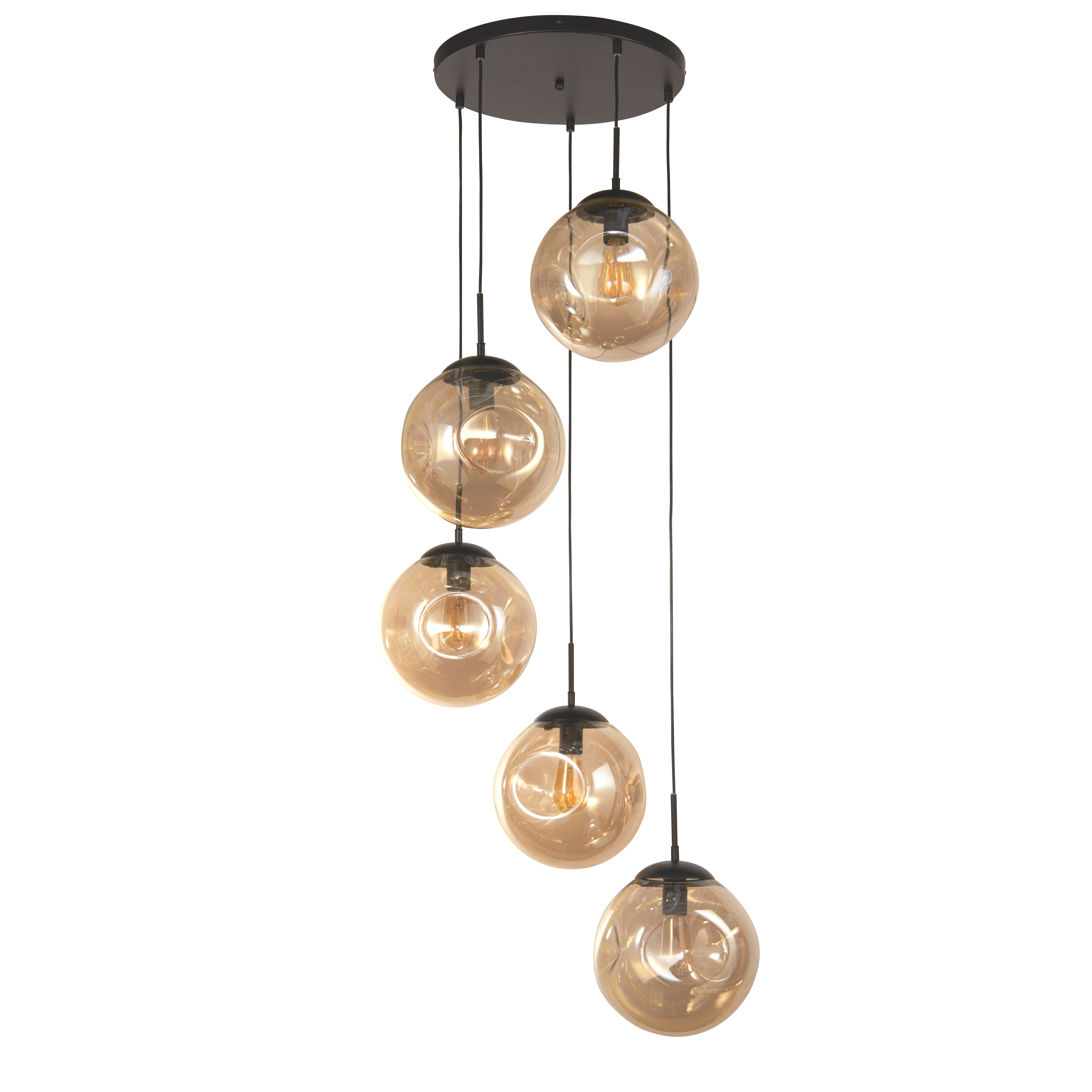 Searchlight Punch Black 5 Light Multi-Drop Bar Pendant With Champagne Punched Glass Shade