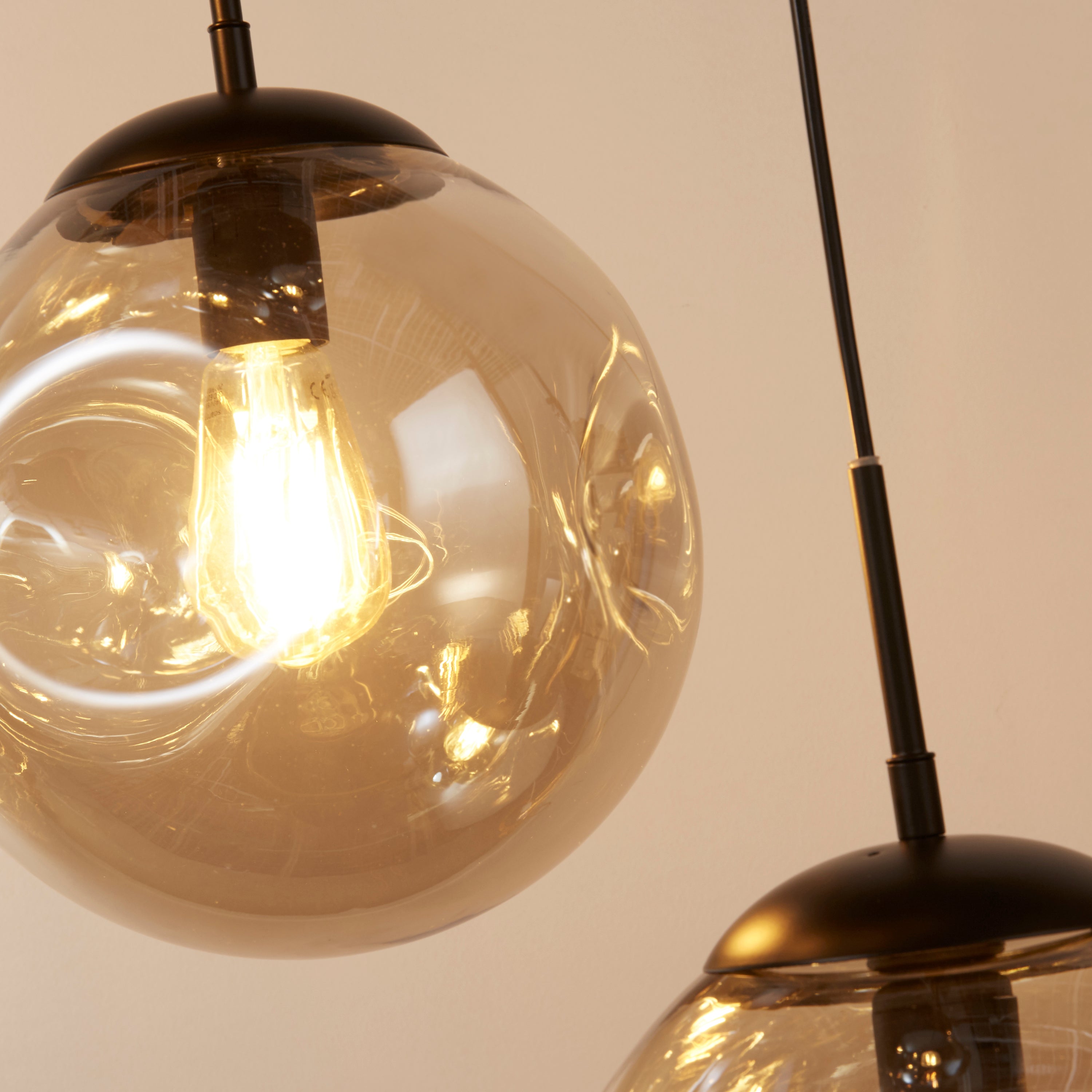 Searchlight Punch Black 5 Light Multi-Drop Bar Pendant With Champagne Punched Glass Shade