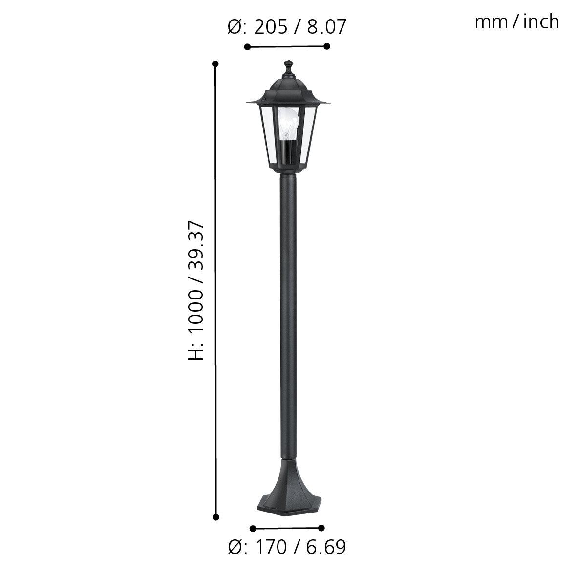 eglo laterna 4 black aluminium outdoor lamp post ip44 living room close up