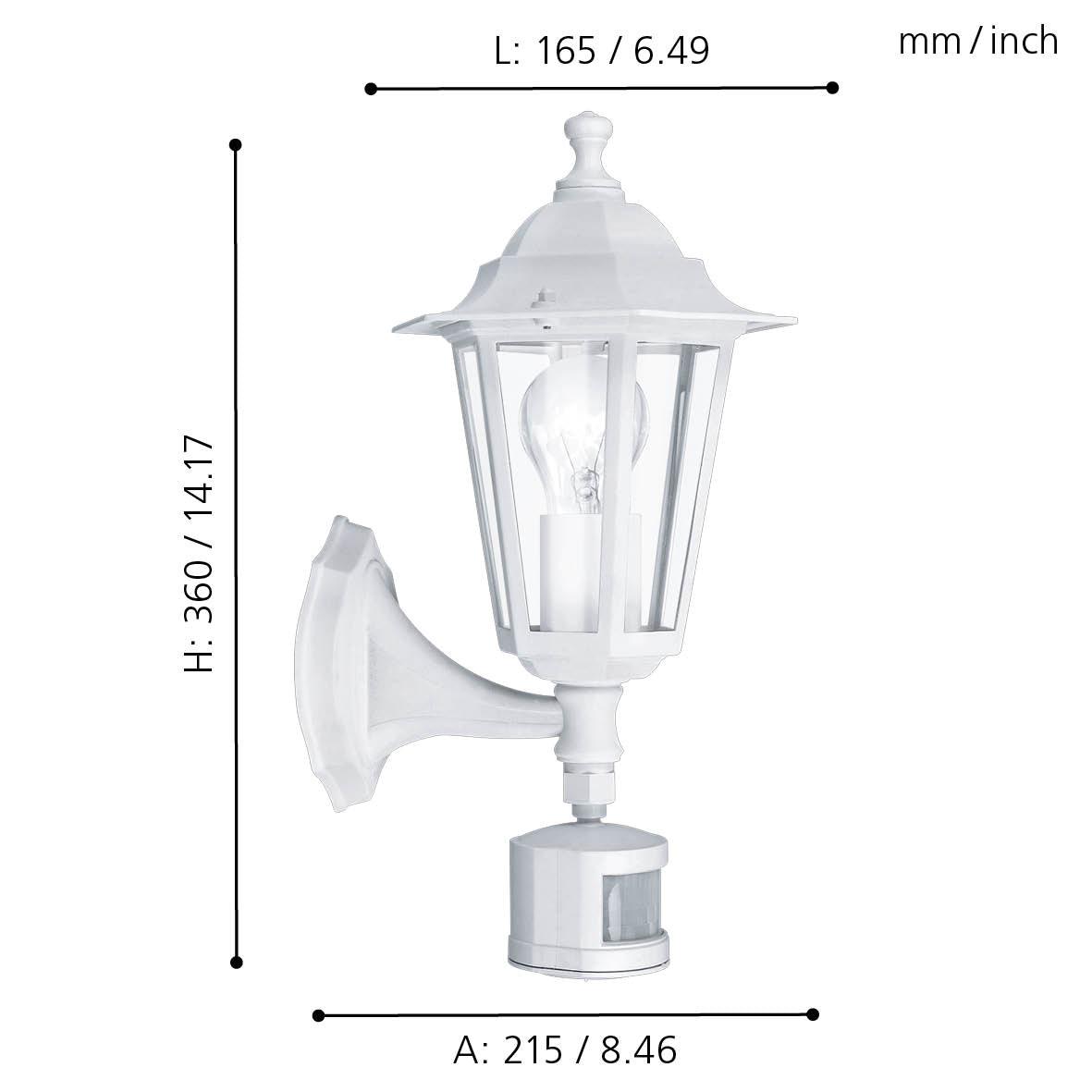 Eglo Laterna 5 White PIR Upright Lantern Outdoor Wall Light - IP44-WAREHOUSE-40-200326