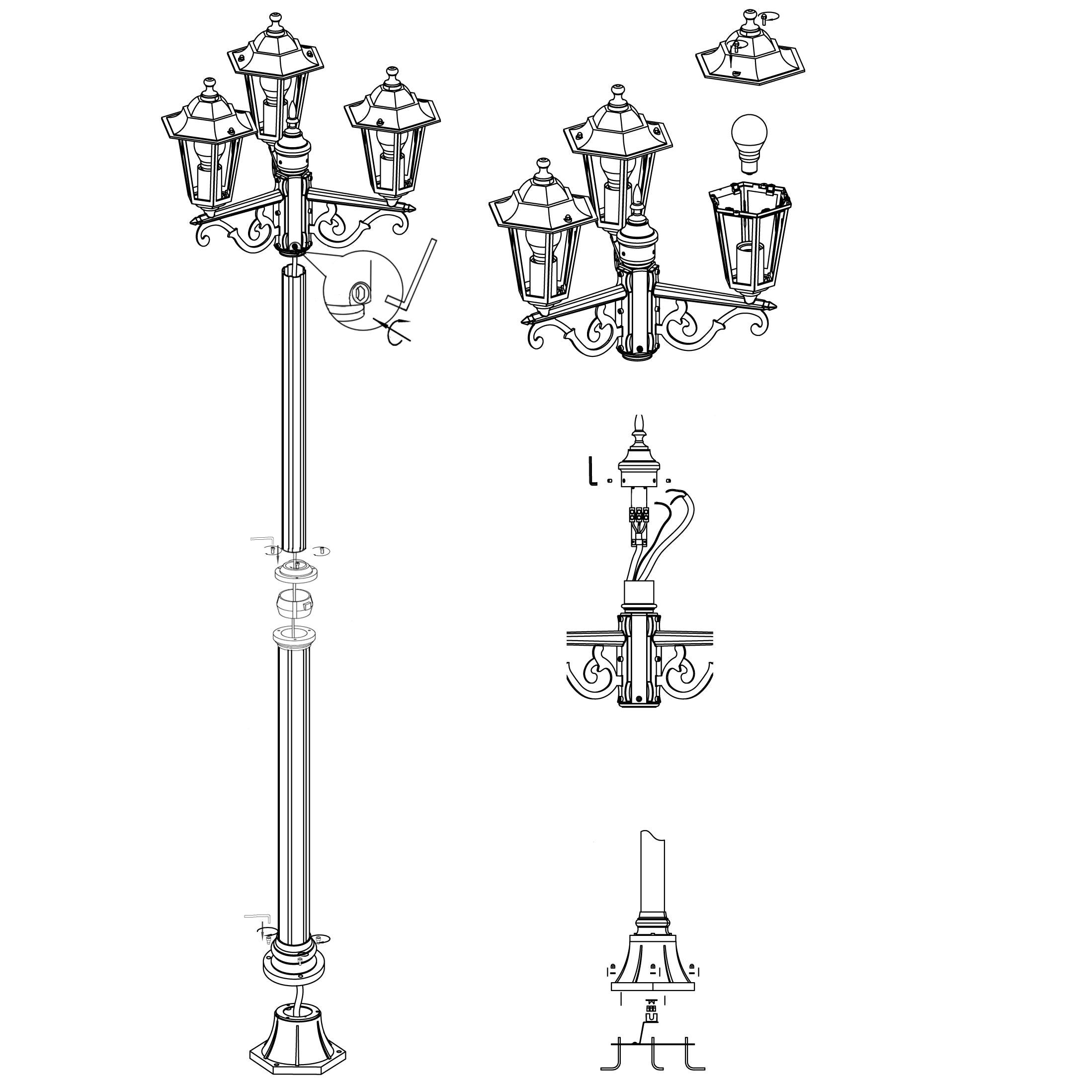 eglo laterna 5 white 3 light outdoor pathway lamp post ip44 hallway lighting 