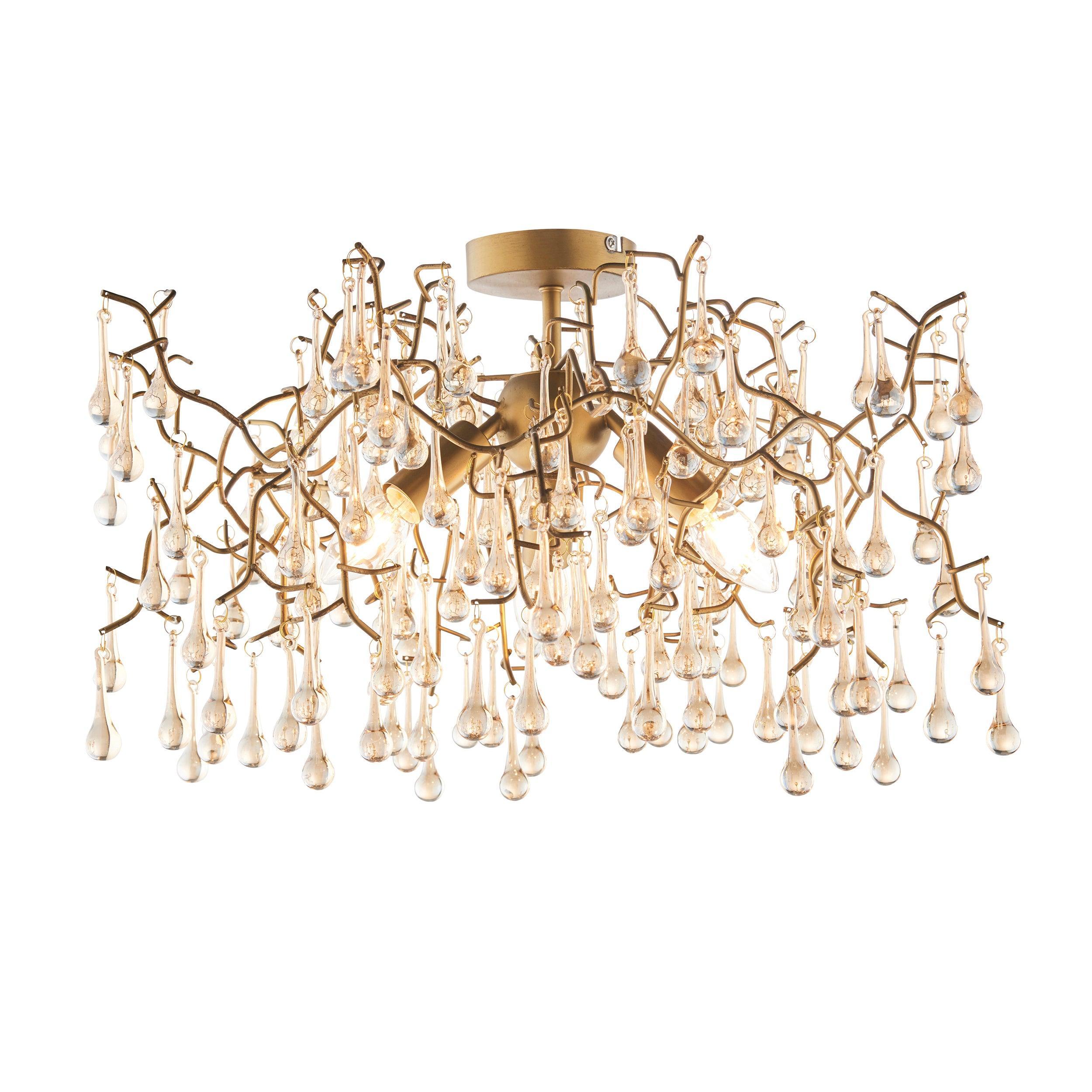 Hampshire Gold 3 Light Semi-Flush - Champagne Glass Teardrops-OPEN-BOX-50-040626