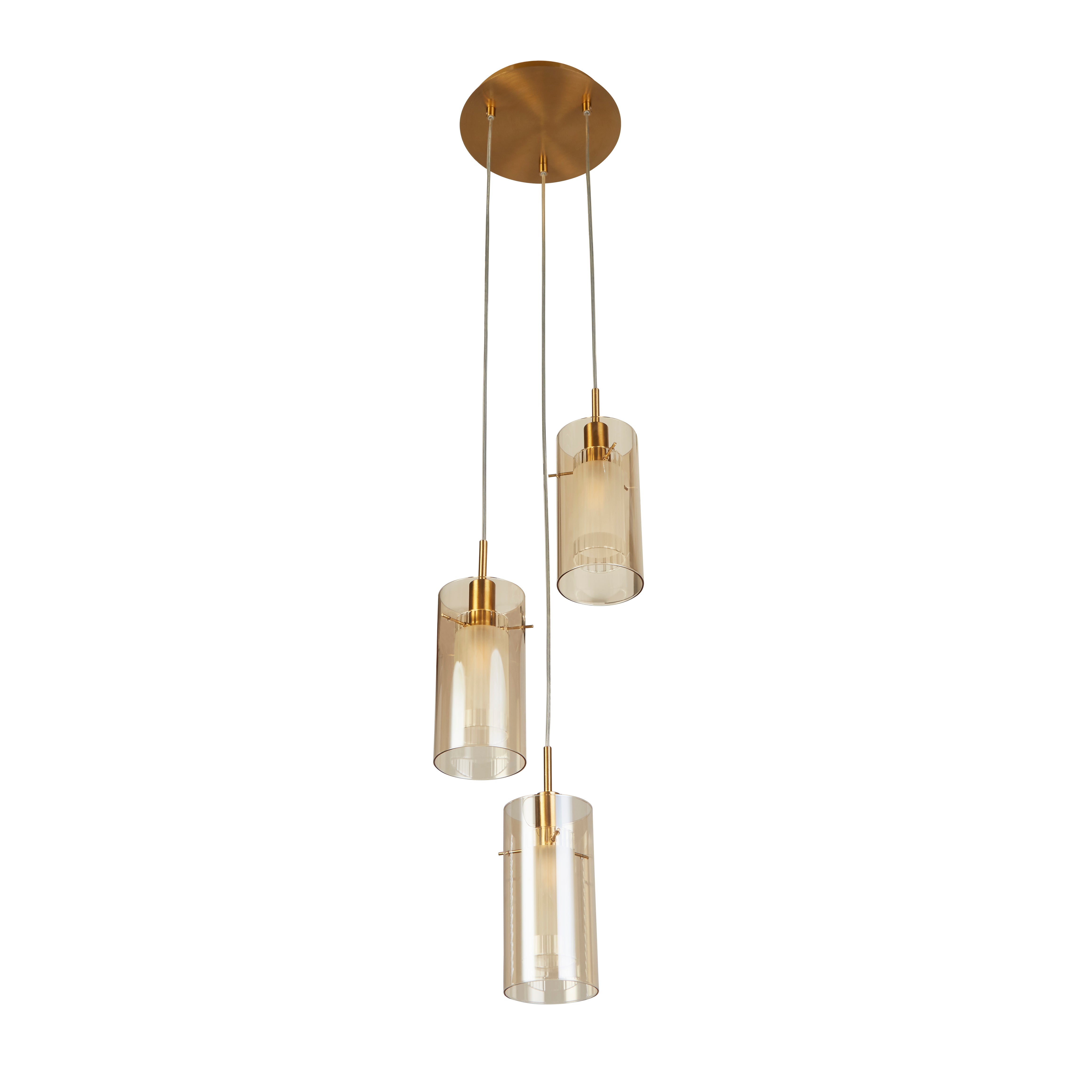 Searchlight Duo III Bronze 3 Light Multi-Drop Pendant With Champagne Glass Shade