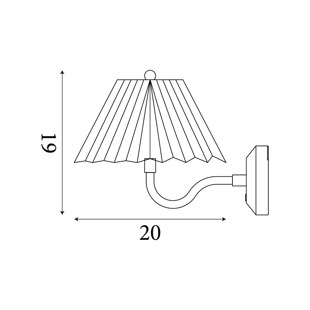 Dimension diagram of the Danish, Gold Metal, Rechargeable Wall Light - Touch Dimmer with height and width in cm.