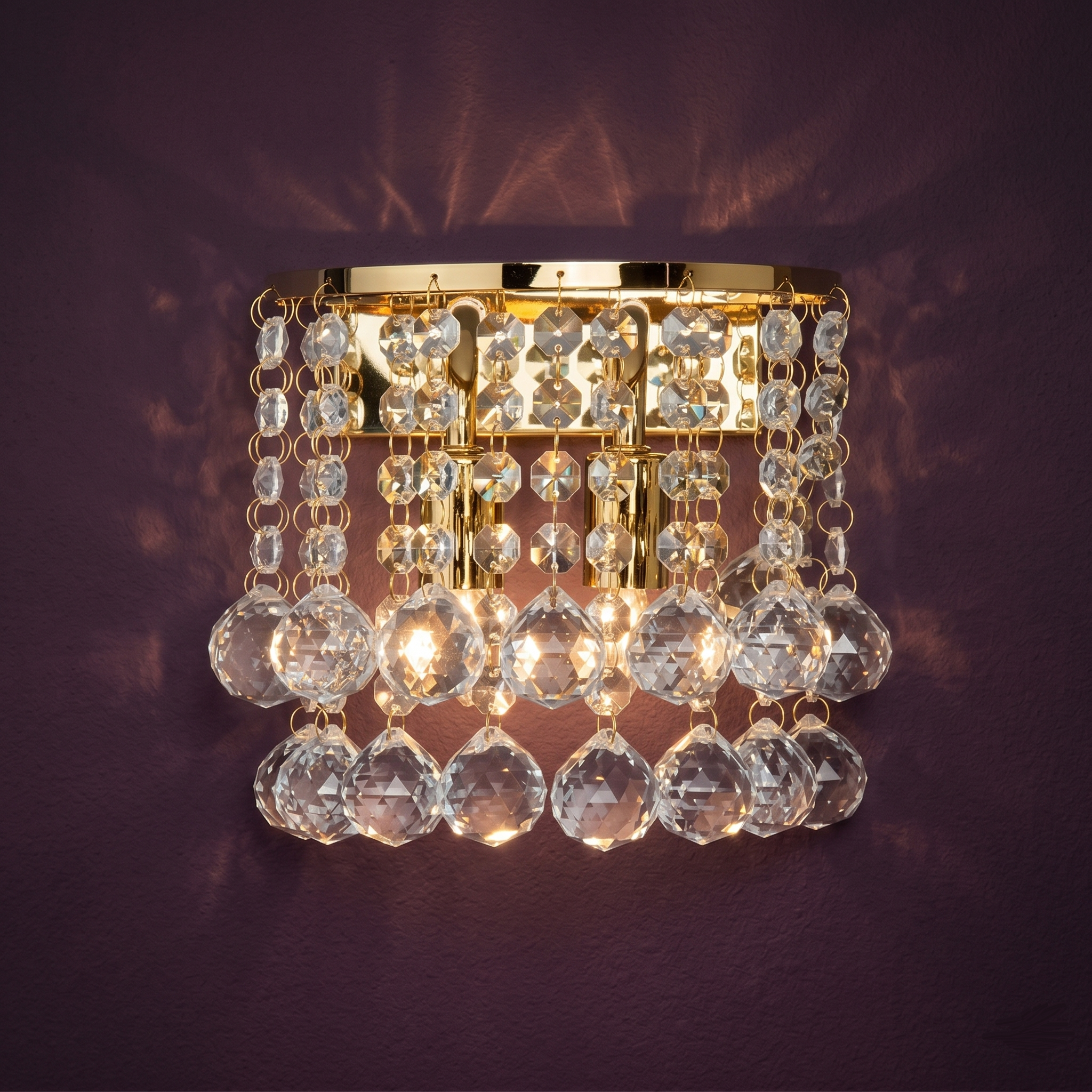 Hanna 2 Light Gold & Crystal Bedroom Wall Light