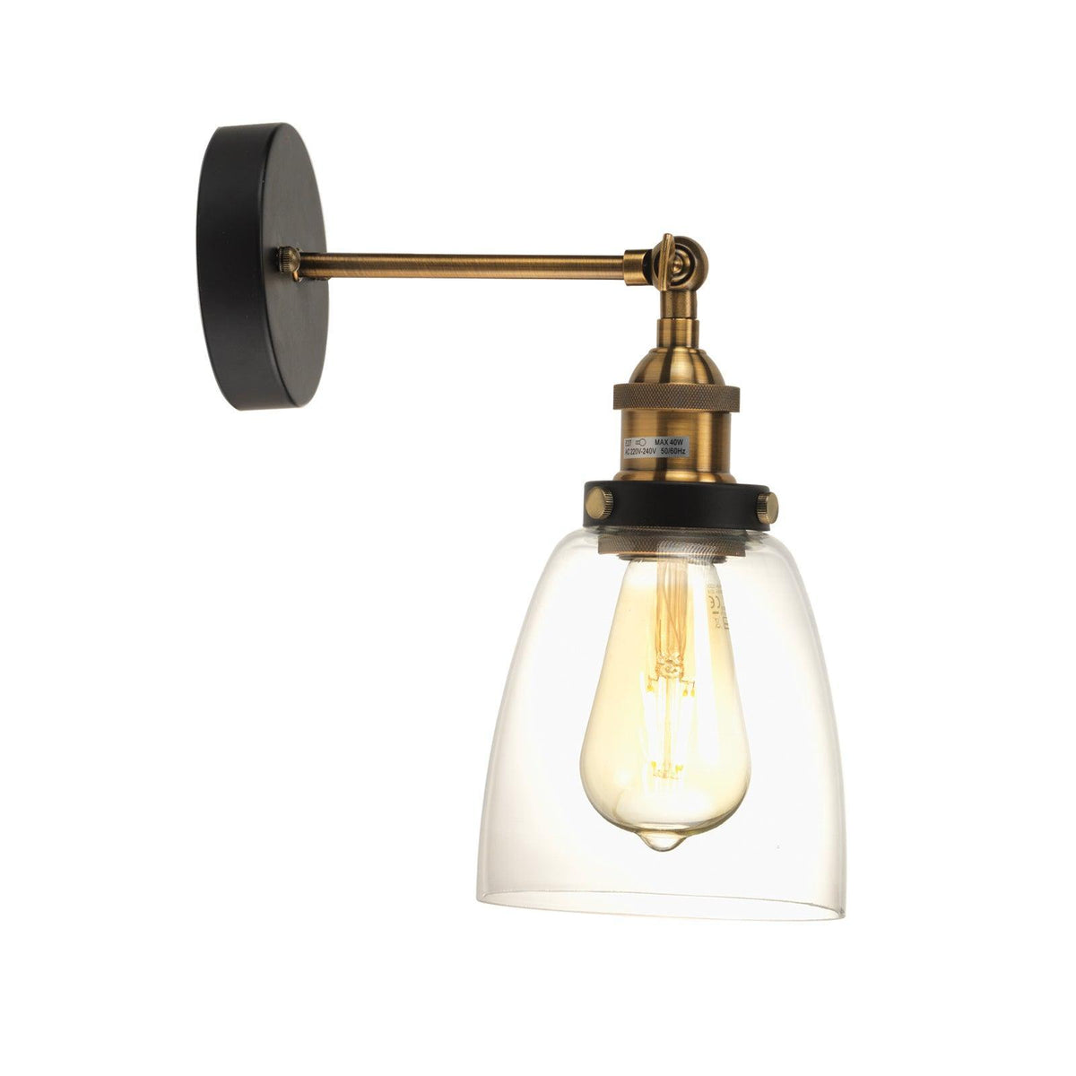 Aken Black & Gold Adjustable Wall Light - Glass Shade-warehouse-091026