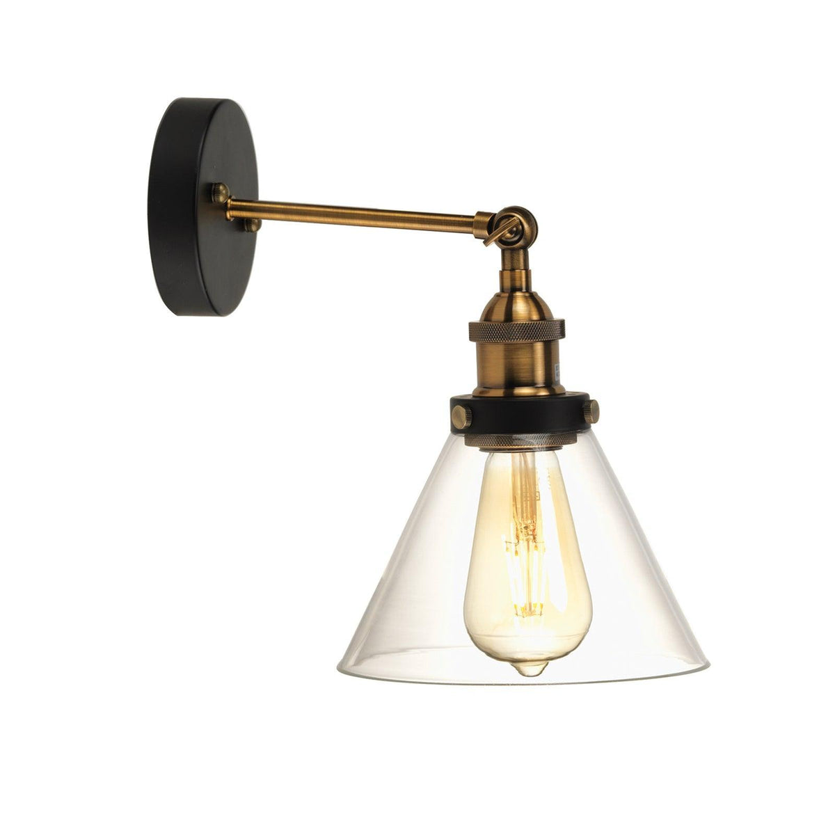 Aken Black & Gold Adjustable Wall Light - Conical Glass Shade-warehouse-180926