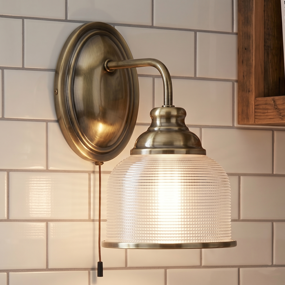 Bistro II - 1 Light Brass Wall Light - Halophane Glass