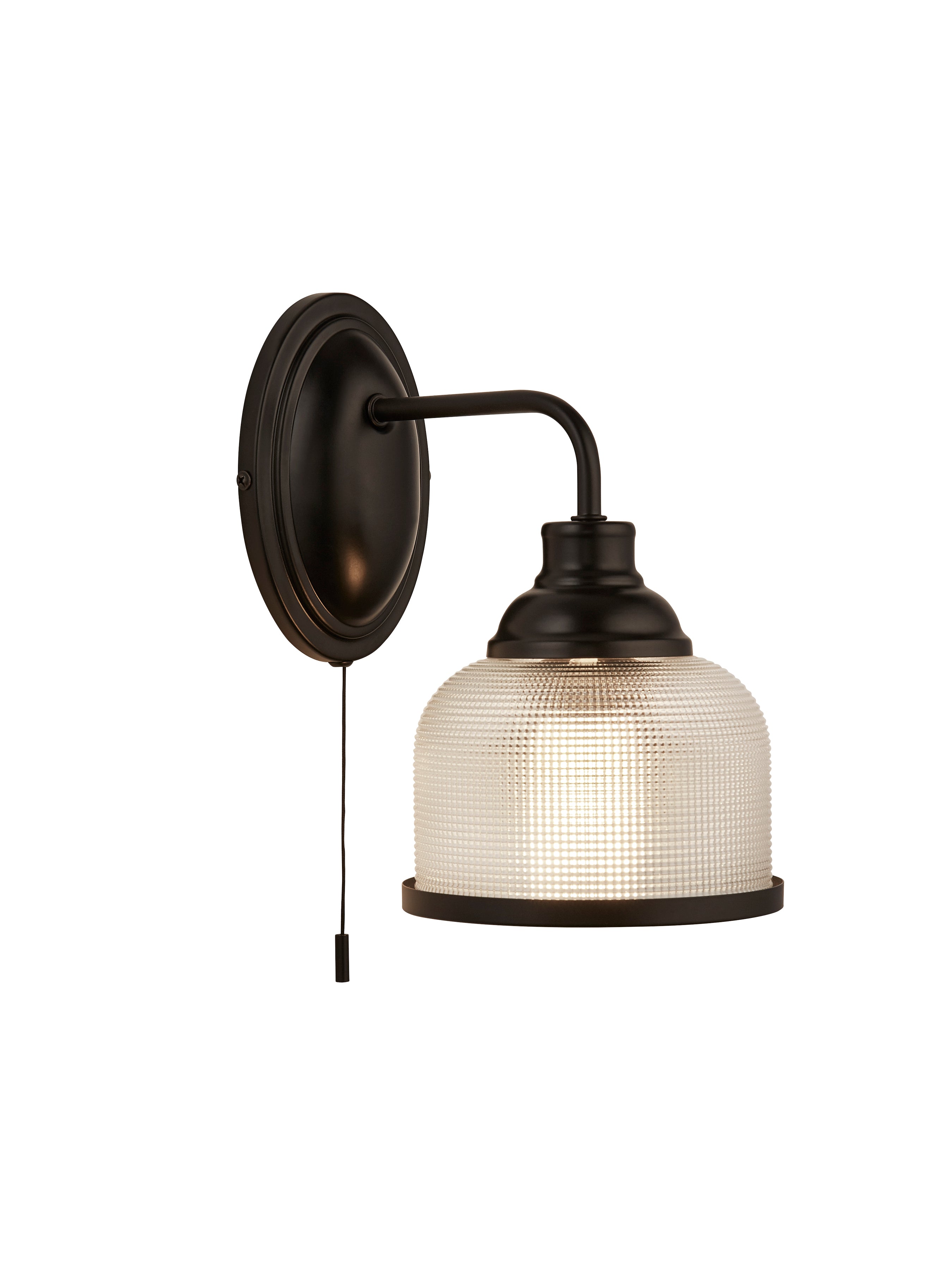 Searchlight Highworth Black Wall Light - Holophane Glass Shade