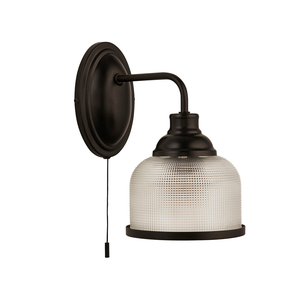 Searchlight Highworth Black Wall Light - Holophane Glass Shade-warehouse-180926