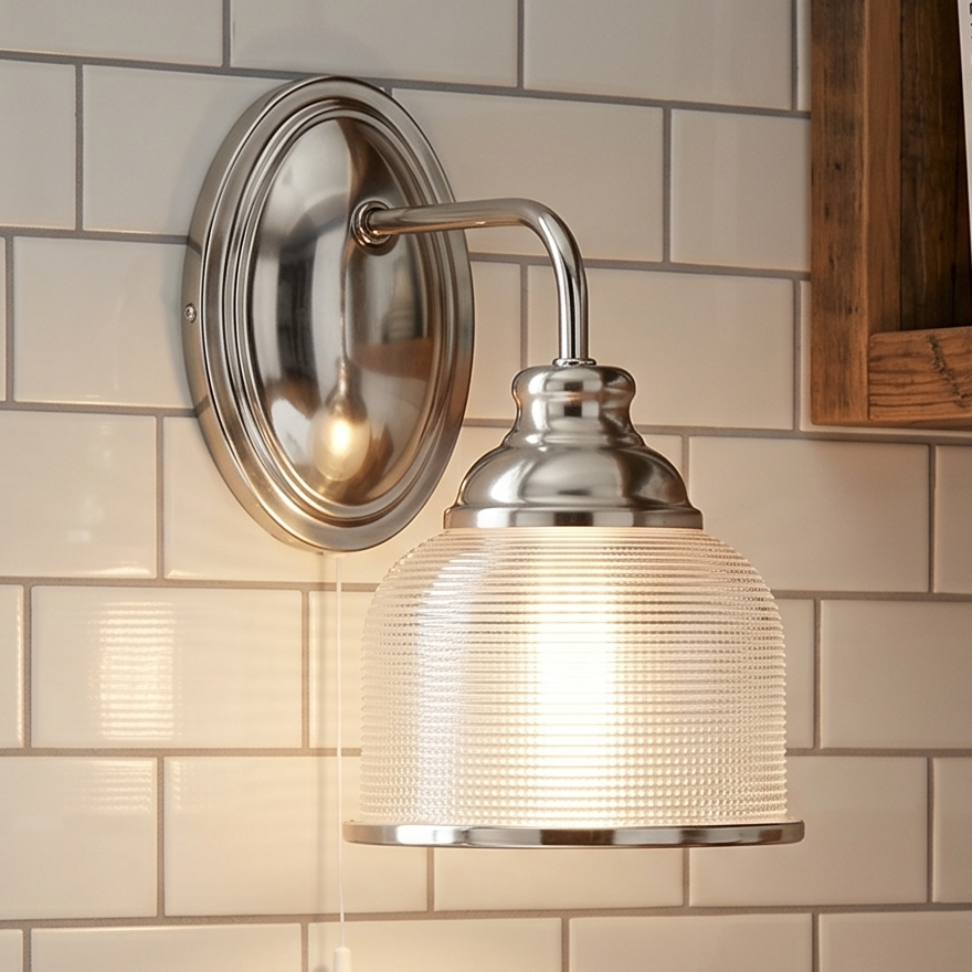 Bistro II - 1 Light Silver Kitchen Wall Light - Halophane Glass-WAREHOUSE-40-250626
