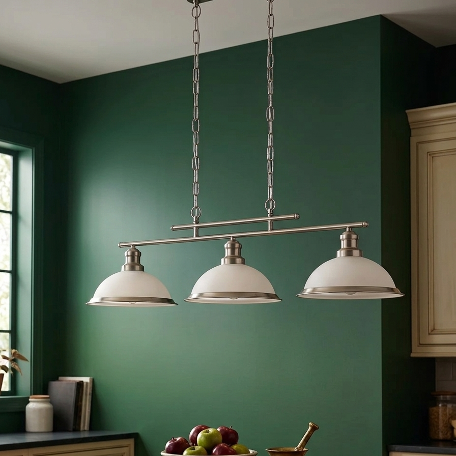 Bistro Satin Silver 3 Light Kitchen Ceiling Light | Bar Pendant