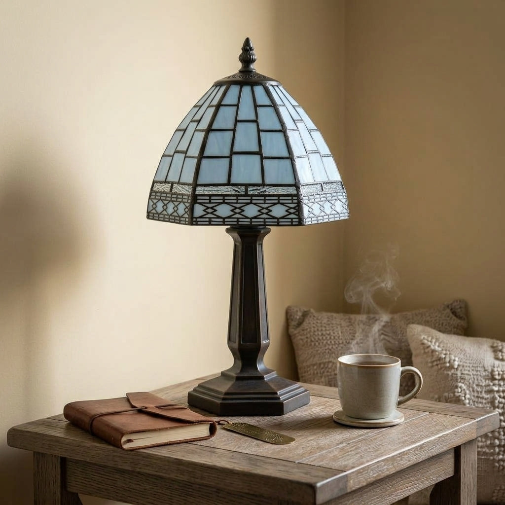 Art Deco Tiffany Pale Blue 15cm Bedside Table Lamp