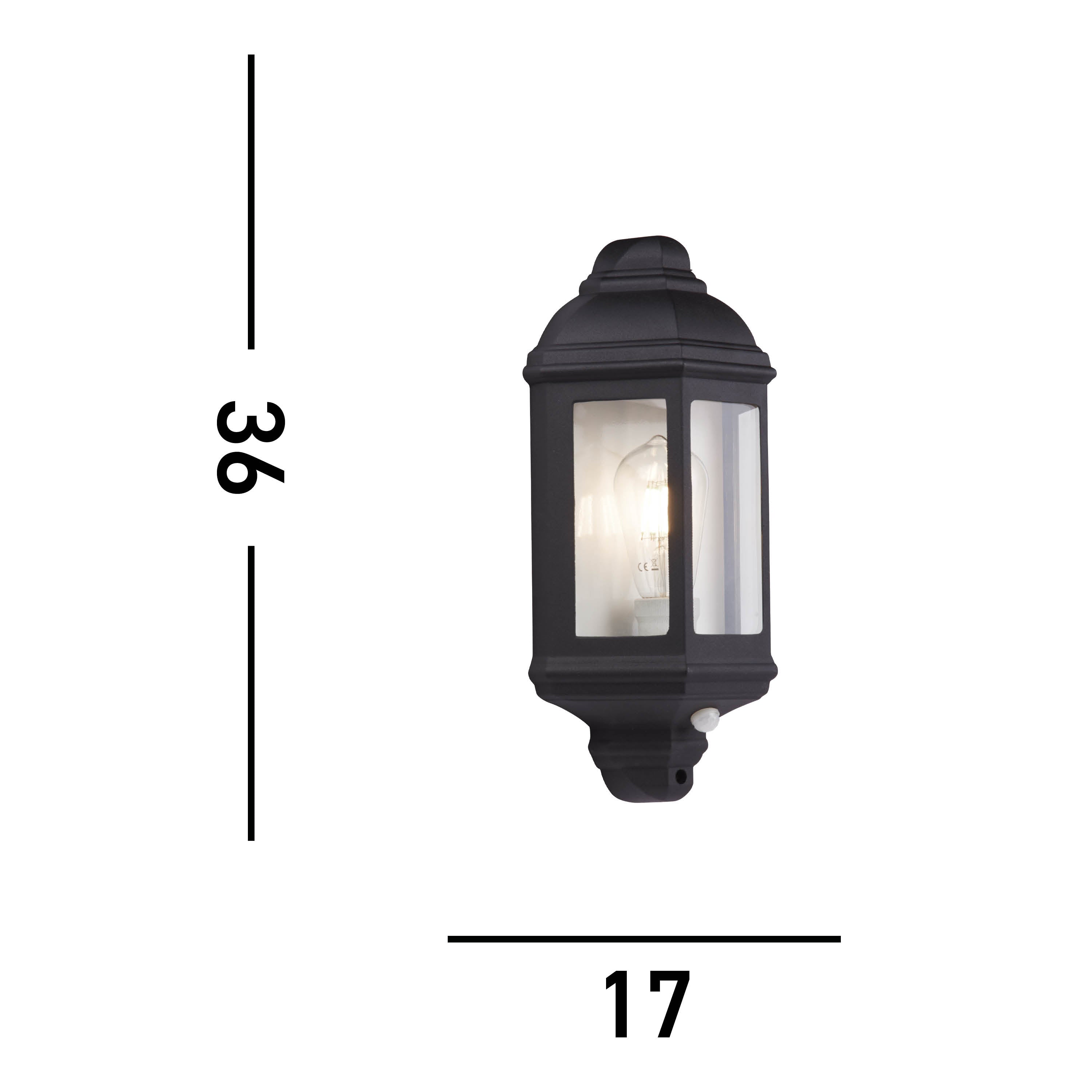 Searchlight Maine Black PIR Outdoor Wall Light - IP44-OPEN-BOX-01-04-26
