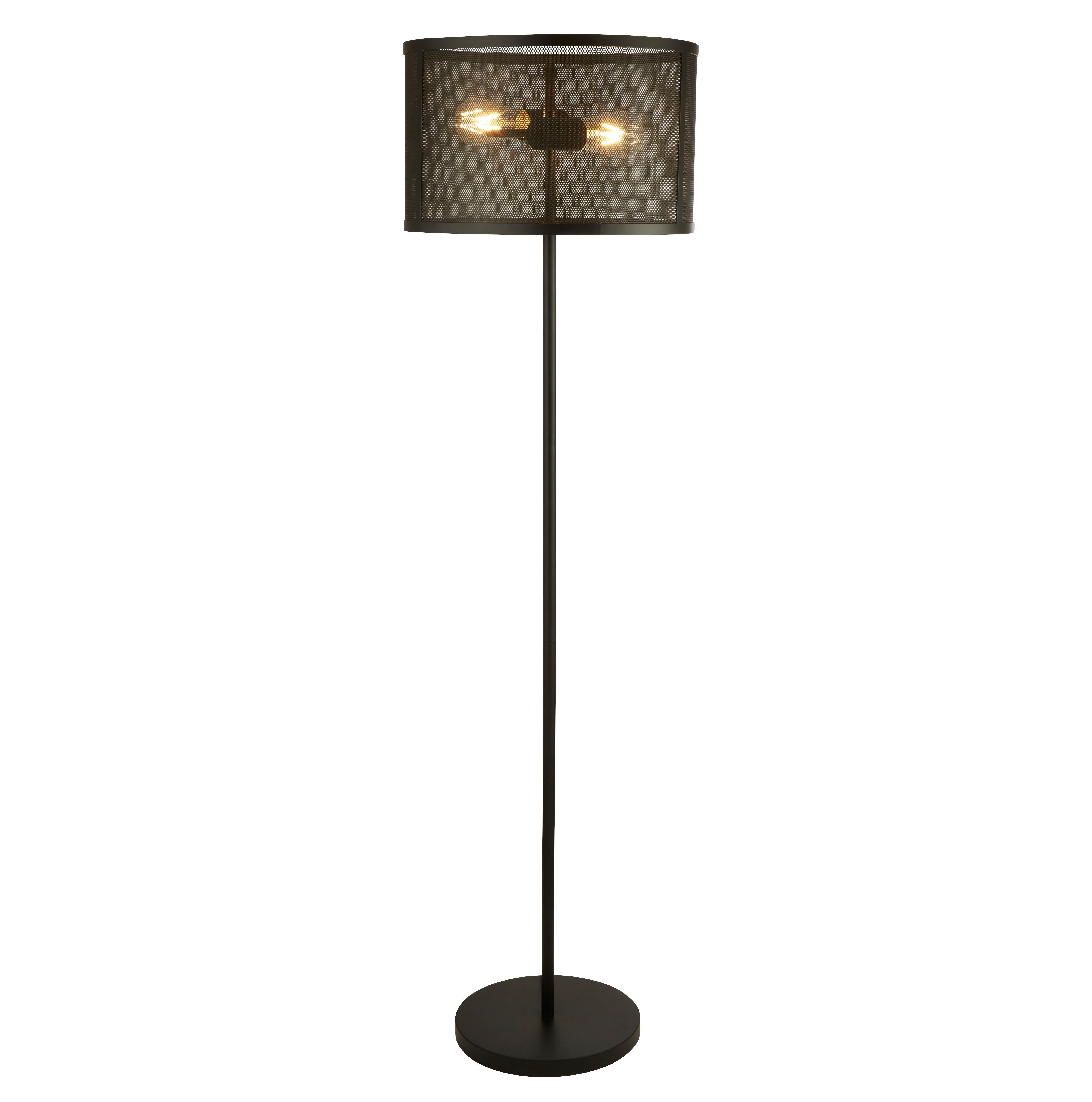Searchlight Fishnet 2 Light Black Floor Lamp - Mesh Shade