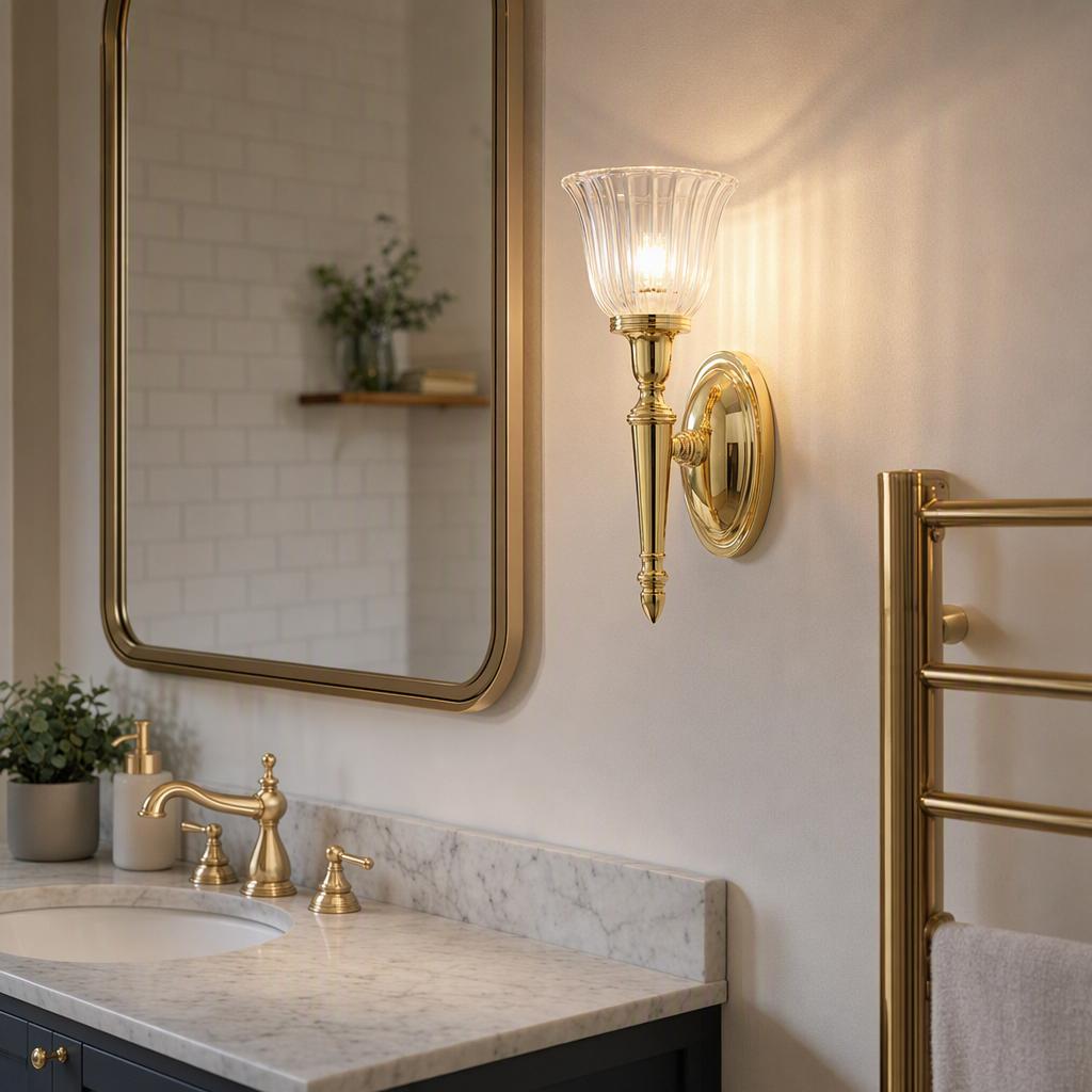 Dryden Cloche Shade Polished Brass Bathroom Wall Light-warehouse-clearance-140826