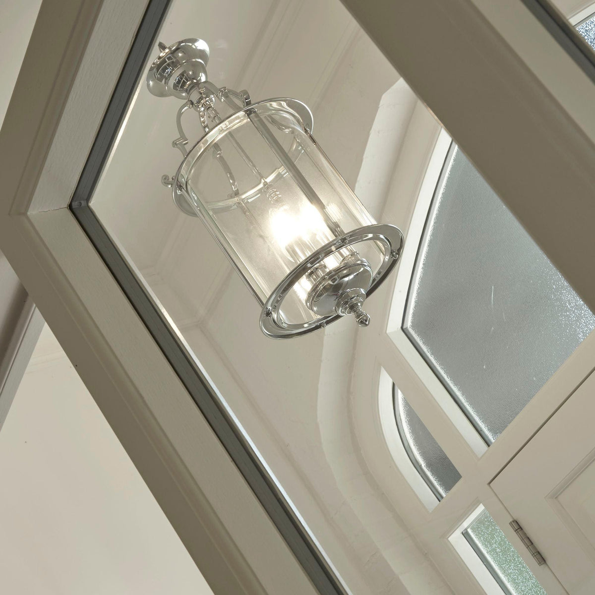 Bevelled Lantern Polished Chrome Ceiling Pendant Searchlight-OB-180926